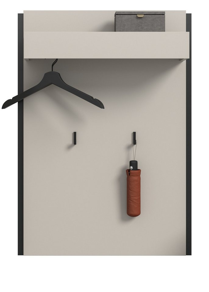 Inn.Furn Garderobenpaneel Nevia (Wandgarderobe in Kaschmir / Sand mit Schwarz, 75 x 106 cm), mit 5 Kleiderhaken und Kleiderstange Bild 5