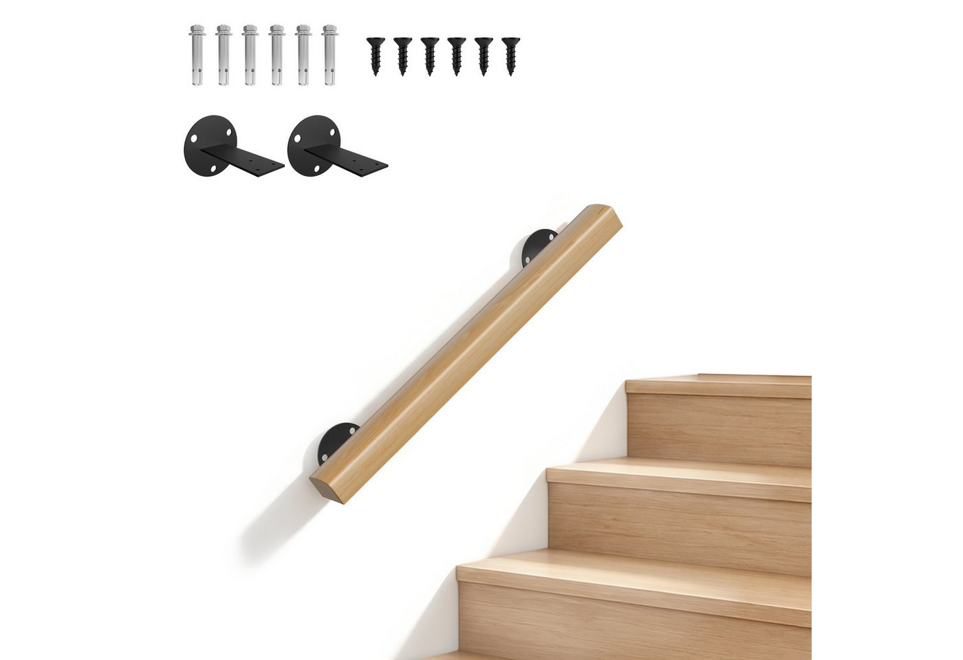 FIVMEN Handlauf Holzhandlauf aus Buchenholz Wandhandlauf Treppenhandlauf, Wandmontiert, inkl. Halterungen und Schrauben für Innen Bild 3