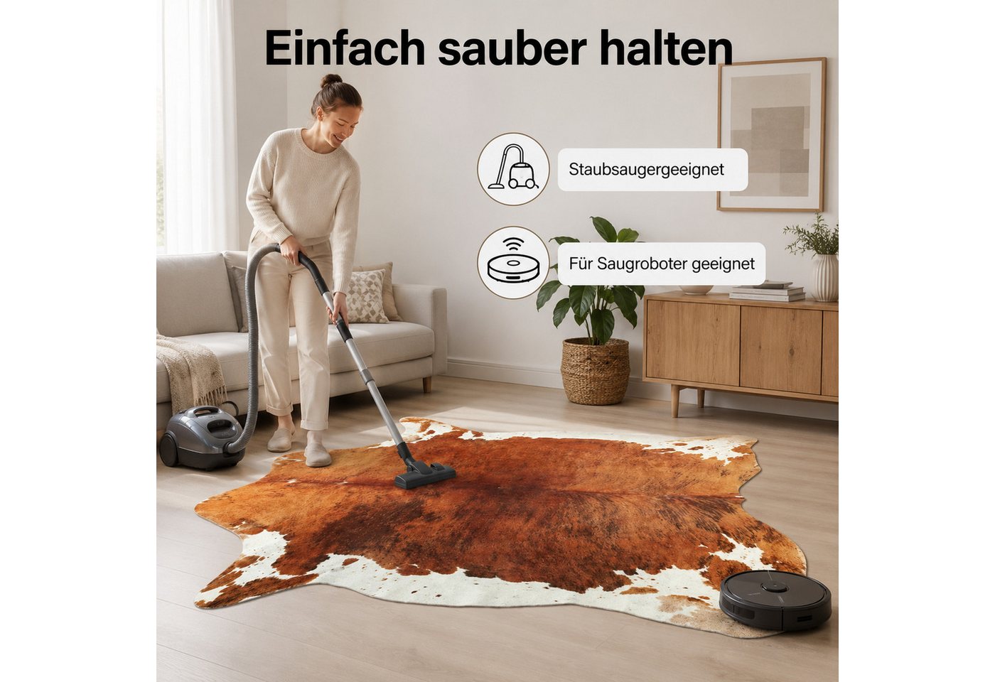 Lochas Fellteppich Teppich in Kuhfelloptik, Kurzflor, waschbar