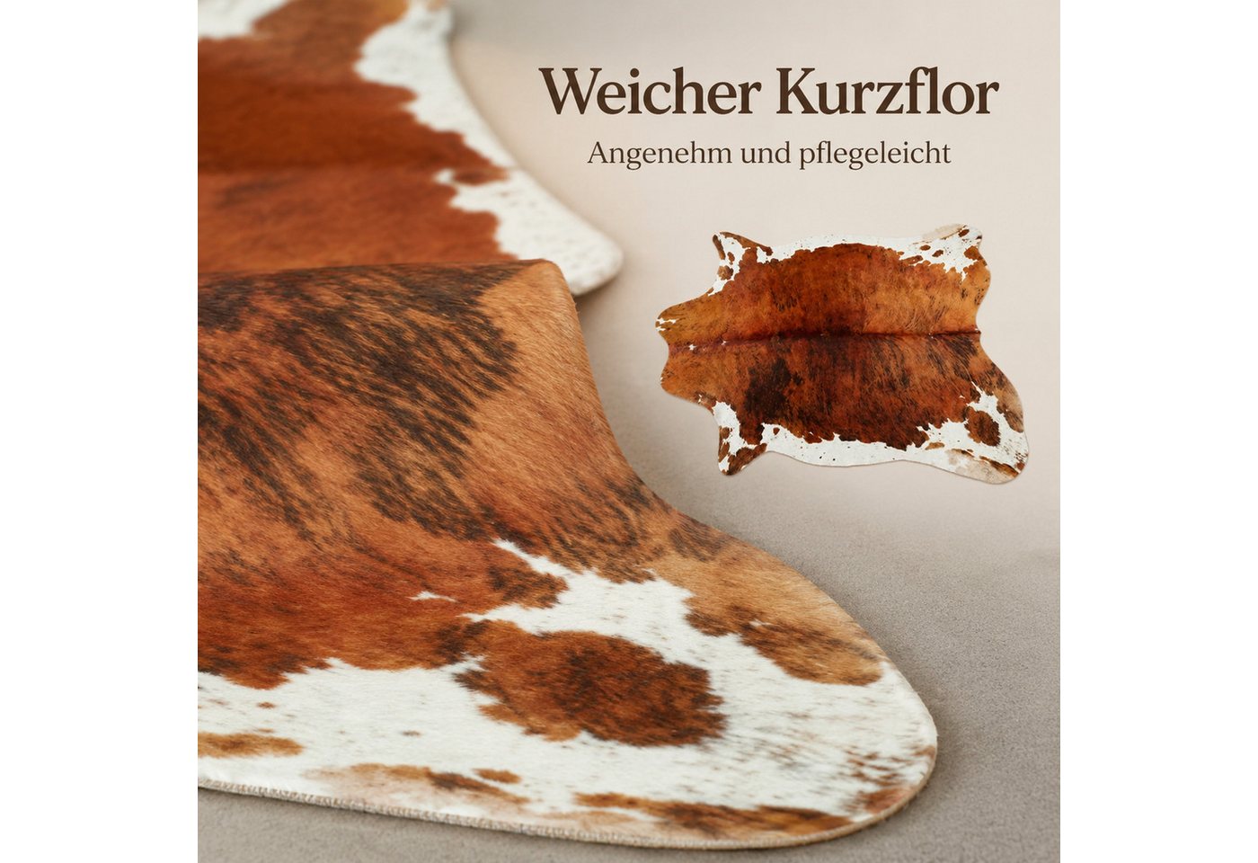 Lochas Fellteppich Teppich in Kuhfelloptik, Kurzflor, waschbar Bild 3