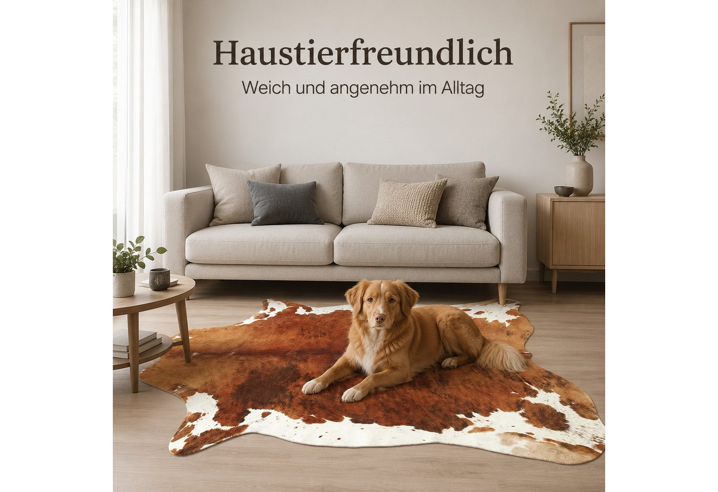 Lochas Fellteppich Teppich in Kuhfelloptik, Kurzflor, waschbar Bild 4
