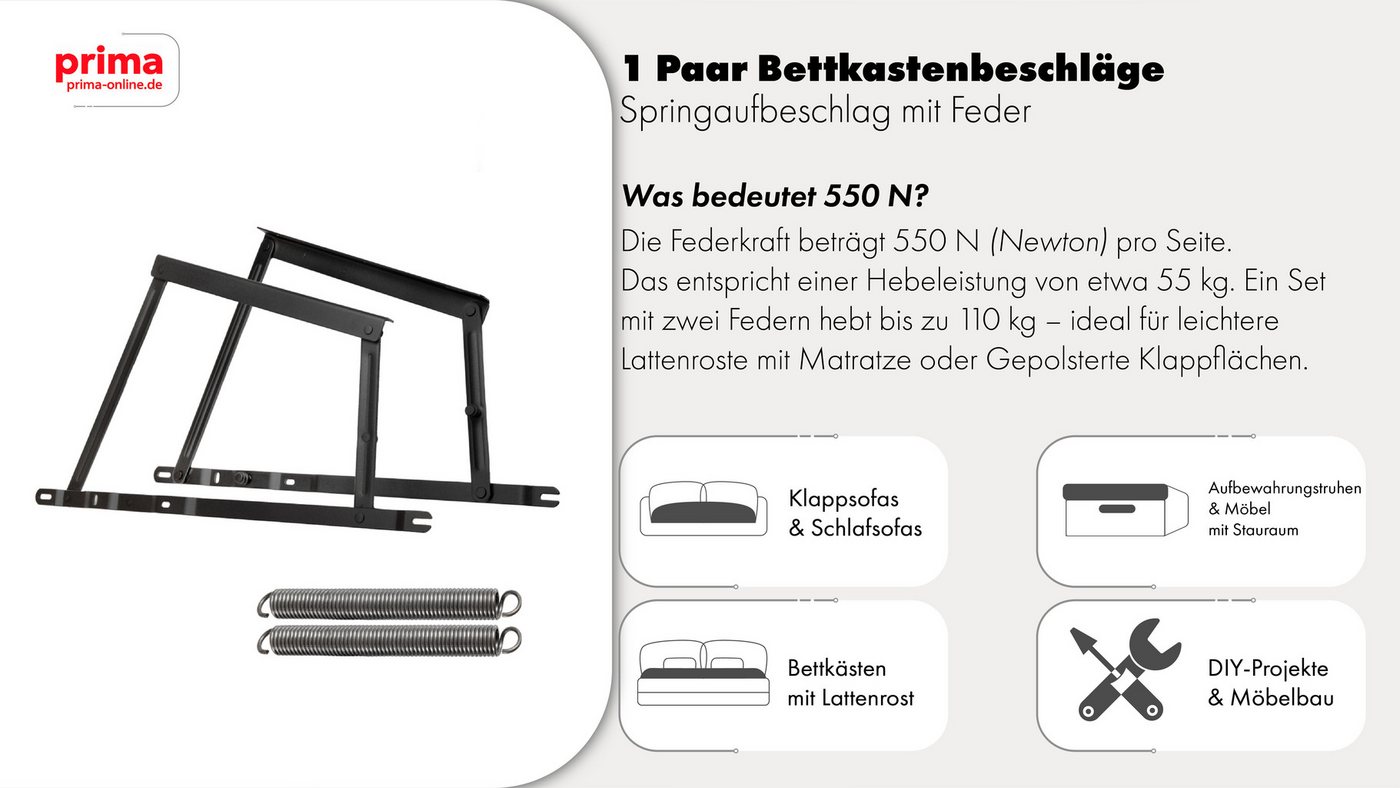 Prima-Online Möbelbeschlag 1 Paar Springaufbeschlag mit Feder für Liegen & Betten mit Bettkästen Bild 3