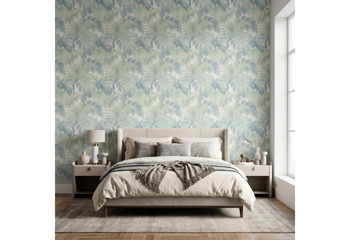 Newroom Vliestapete Kelmira Grün Tapete Vliestapete Blumen, Floral, Blumenranke, strukturiert, Mustertapete Bild 3