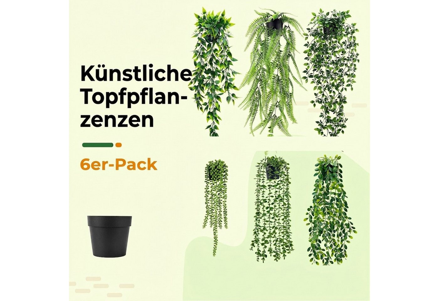 Kunstpflanze 6-teiliges Set künstlicher Eukalyptus-Hängeranken, Diwzbyn, – Künstliche Hängepflanzen im Topf