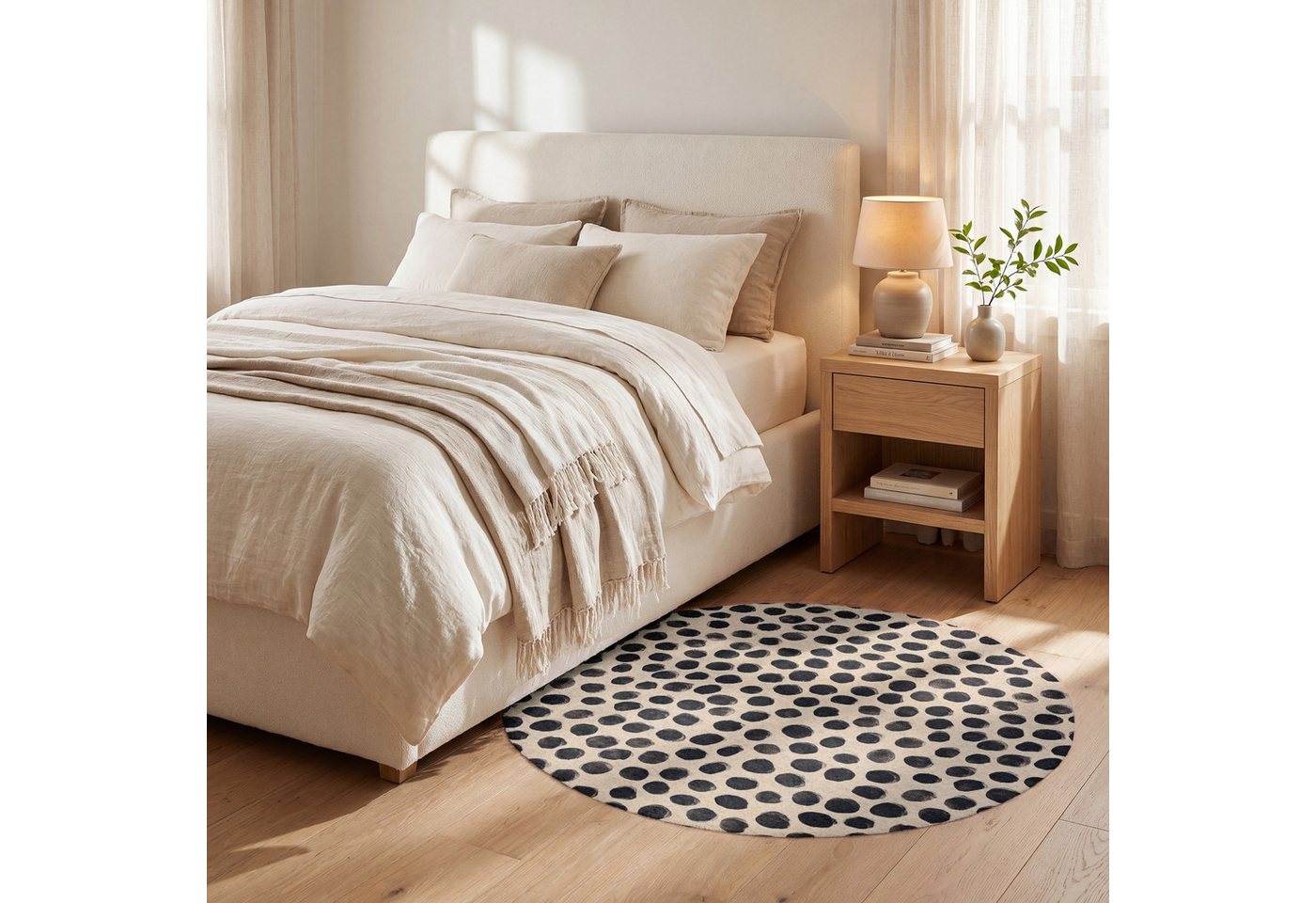 OnlyWow Teppich Rund Polka dots - Muster - Schwarz, Rechteckig, Wohnzimmer, Schlafzimmer, Kurzflor 90x90 cm Bild 2