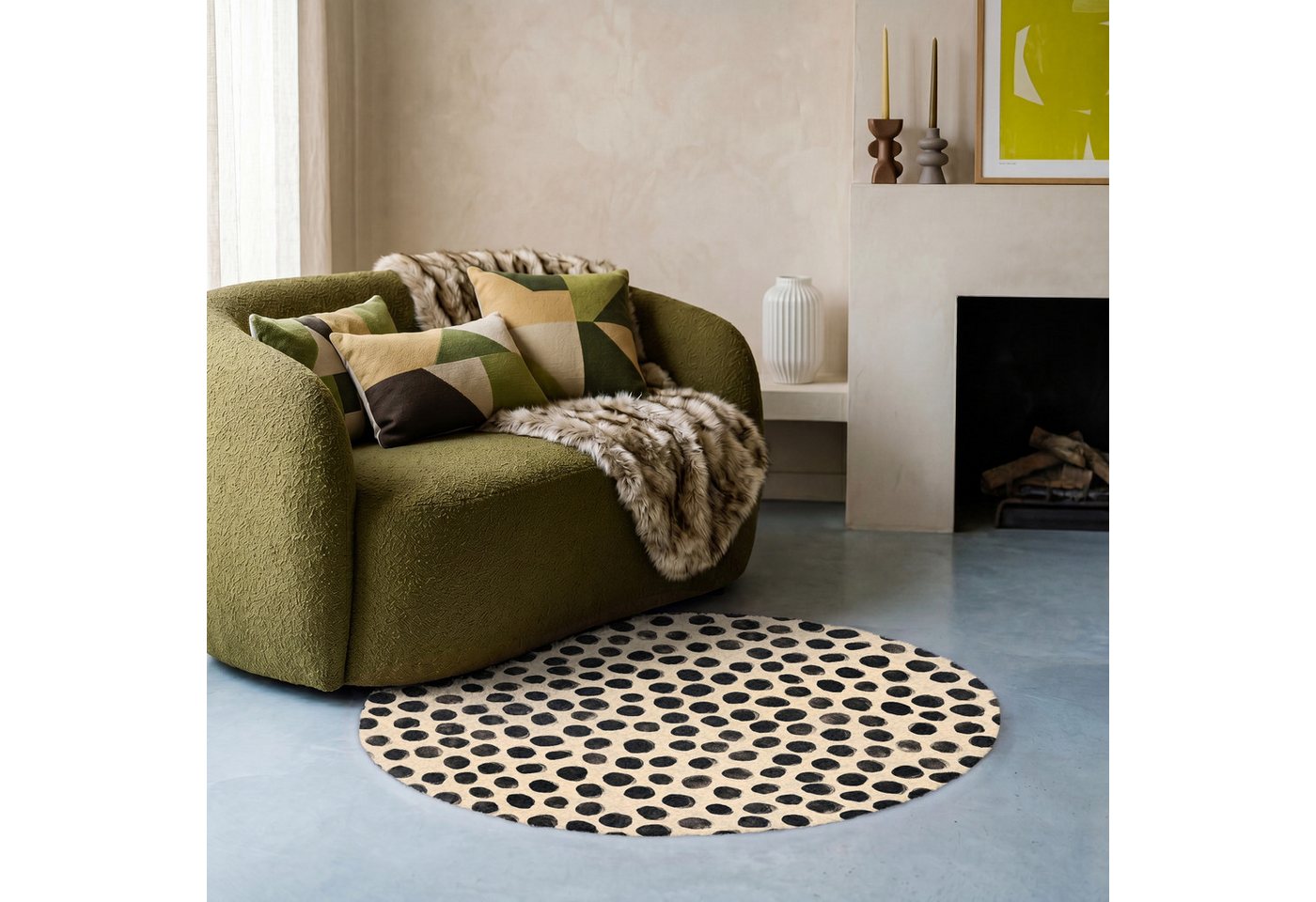 OnlyWow Teppich Rund Polka dots - Muster - Schwarz, Rechteckig, Wohnzimmer, Schlafzimmer, Kurzflor 90x90 cm Bild 5
