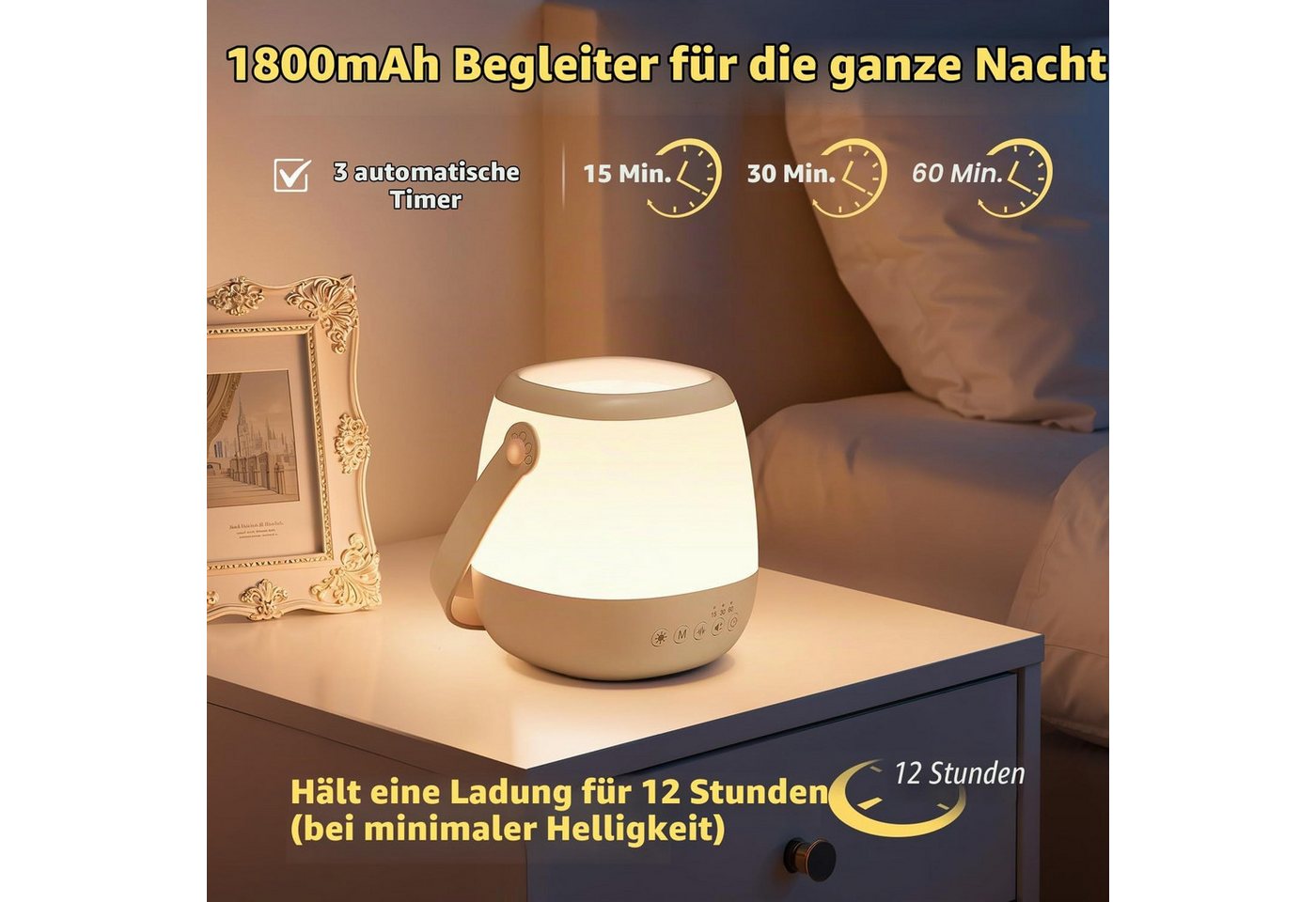 Vivitar LED Nachtlicht Dimmbar mit White Noise Maschine, 3-in-1 Baby Stilllicht, USB aufladbar und Tragbar, Fütterungslampe zum Stillen und Fläschchengeben, Nachtlicht für Kinderzimmer, mit Fernbedienung, 15/30/60-Minuten-Timer, über USB aufladbar, 35 Lichteffekten, 7 Farben, 5 Helligkeitsstufen, 12 Klängen