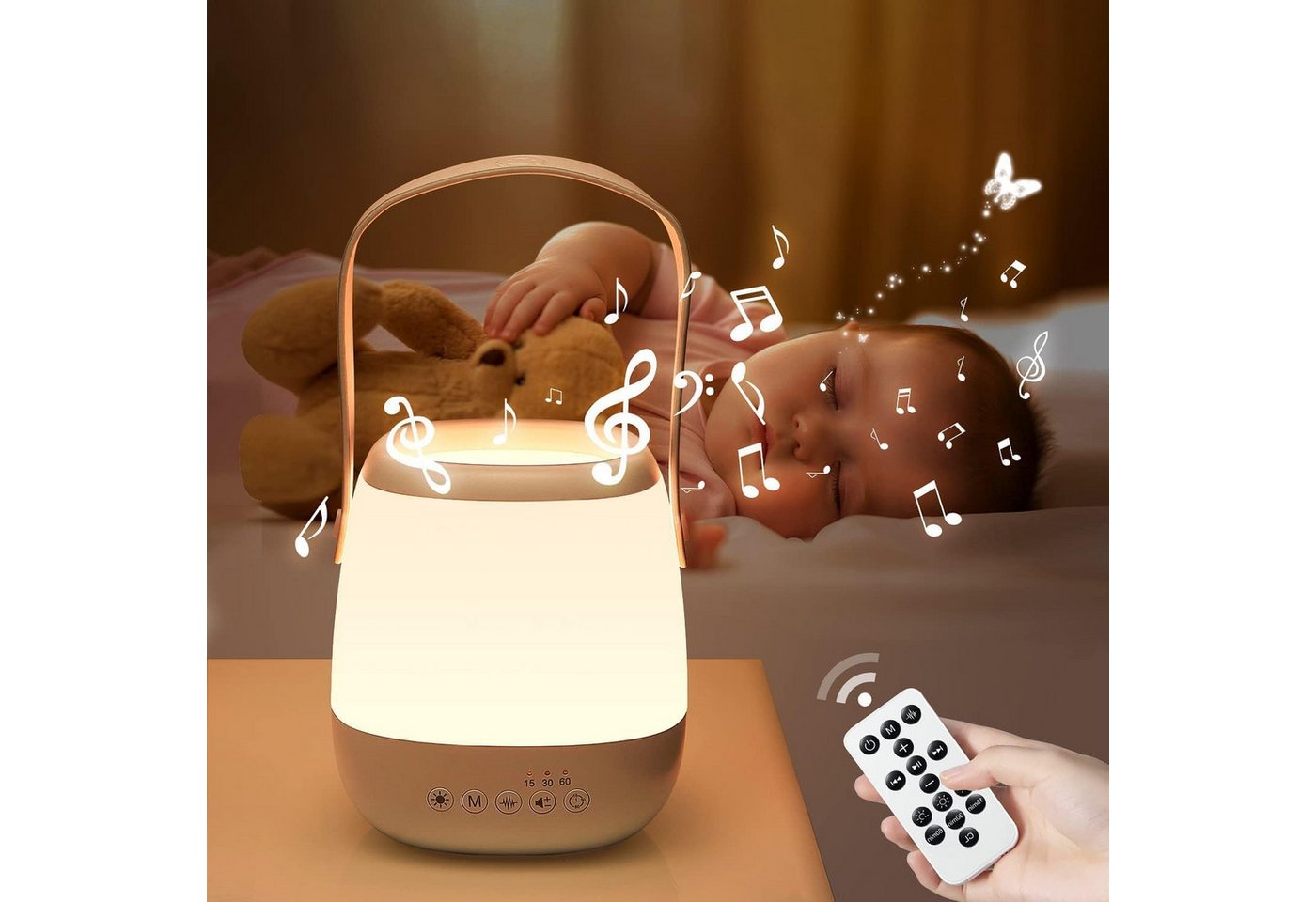 Vivitar LED Nachtlicht Dimmbar mit White Noise Maschine, 3-in-1 Baby Stilllicht, USB aufladbar und Tragbar, Fütterungslampe zum Stillen und Fläschchengeben, Nachtlicht für Kinderzimmer, mit Fernbedienung, 15/30/60-Minuten-Timer, über USB aufladbar, 35 Lichteffekten, 7 Farben, 5 Helligkeitsstufen, 12 Klängen Bild 3