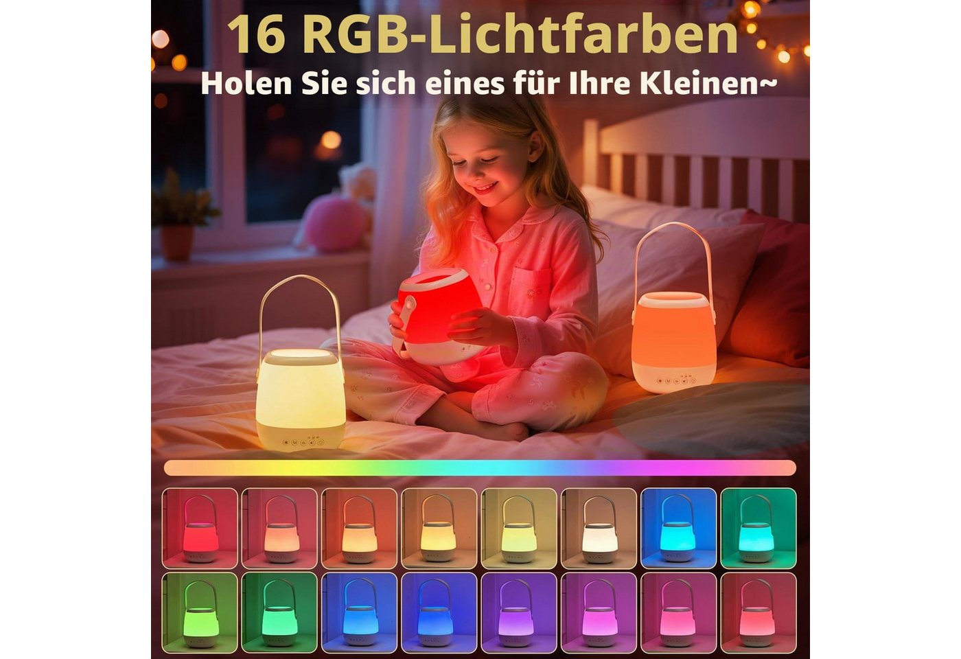 Vivitar LED Nachtlicht Dimmbar mit White Noise Maschine, 3-in-1 Baby Stilllicht, USB aufladbar und Tragbar, Fütterungslampe zum Stillen und Fläschchengeben, Nachtlicht für Kinderzimmer, mit Fernbedienung, 15/30/60-Minuten-Timer, über USB aufladbar, 35 Lichteffekten, 7 Farben, 5 Helligkeitsstufen, 12 Klängen Bild 4