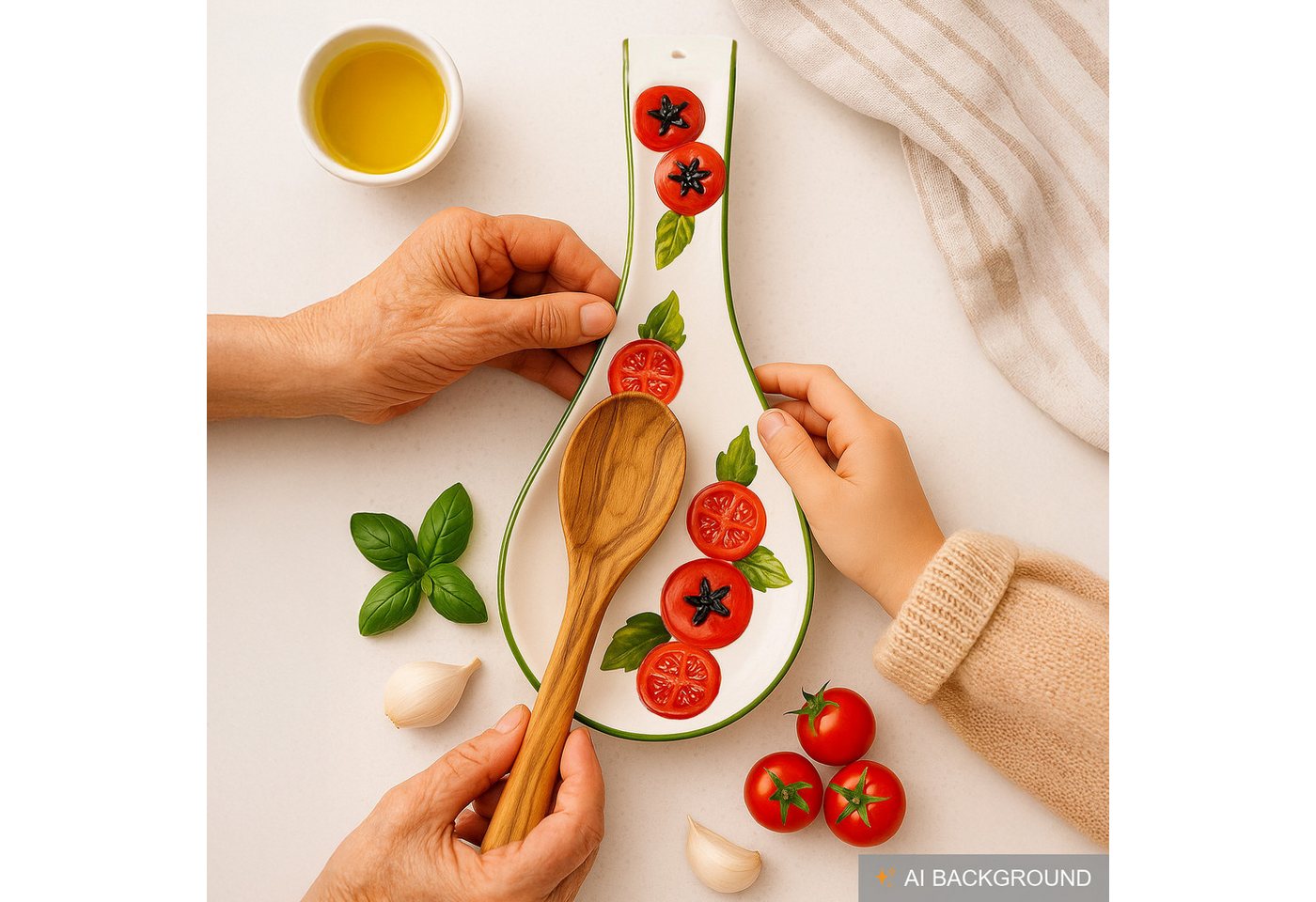 Lashuma Kochlöffelhalter Tomate, (1-tlg., 28 cm), Keramik Löffelhalter mit Tomaten Relief Dekor Bild 4