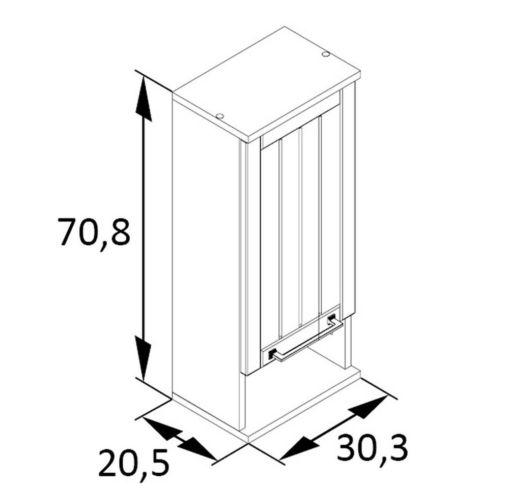 Lomadox Hängeschrank JAUSA-80 Badmöbel im Landhaus Design, grau mit Eiche Nb., 30,3/70,8/20,5cm