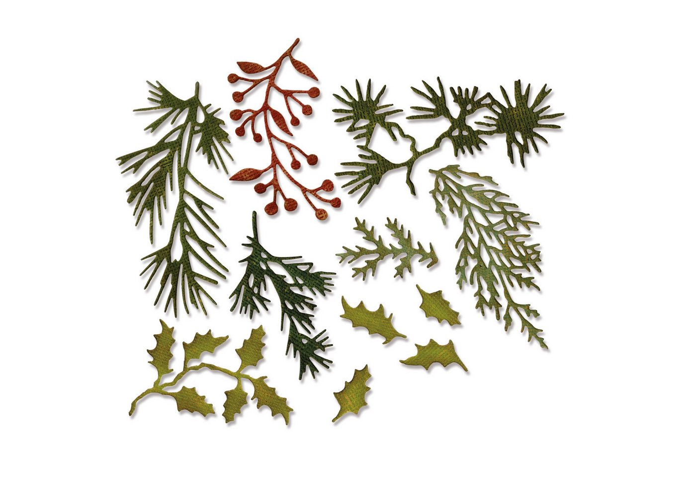 Sizzix Motivschablone Thinlits Stanzschablone "Holiday Greens by Tim Holtz", 11 Teile