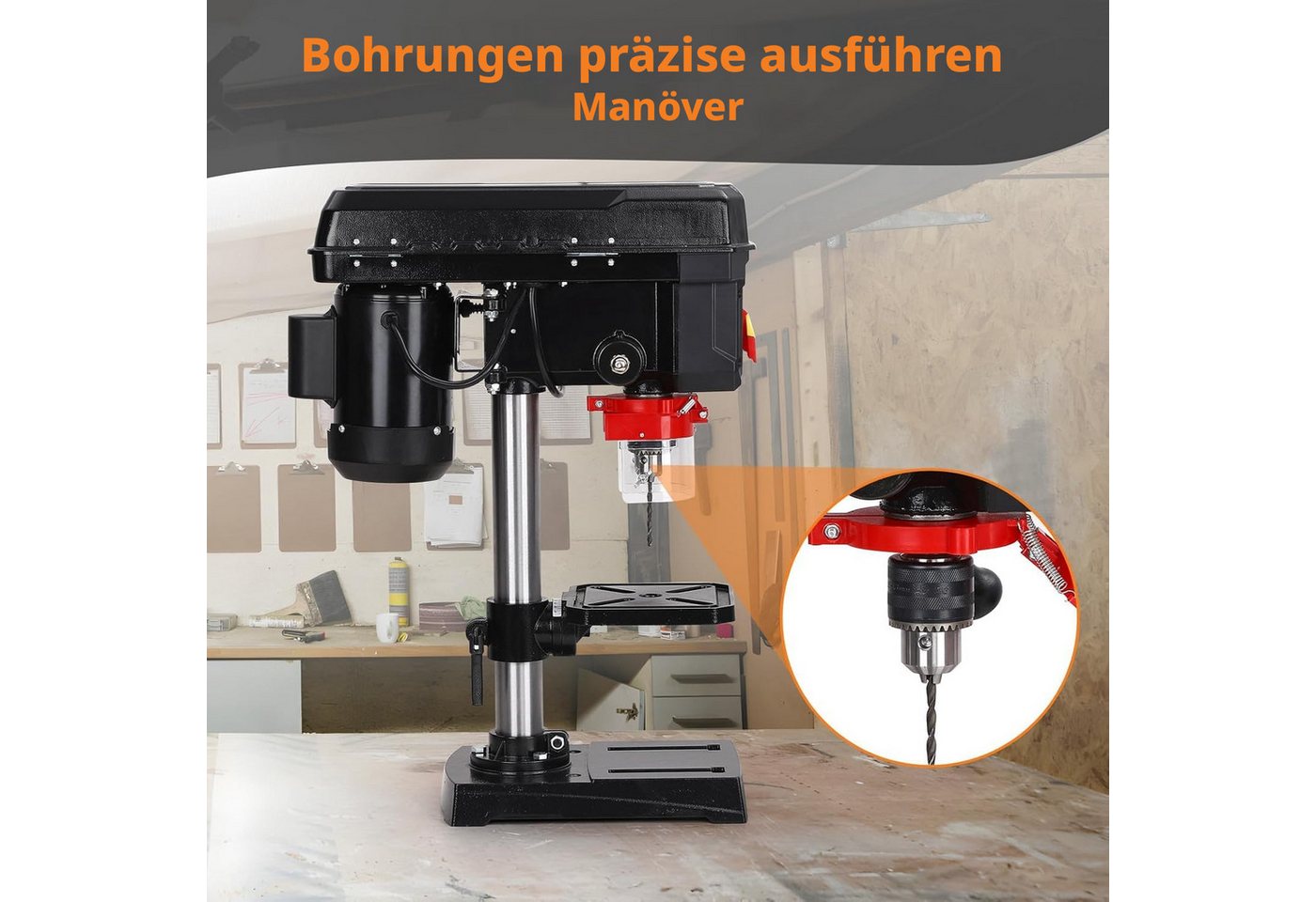 GarveeMore Tischbohrmaschine 5 Geschwindigkeiten, präzises Bohren, für Holz und Metall, standfest, 120 V, max. 3100 U/min, 2,5A, 60 Hz, 32×20×59 cm Bild 4