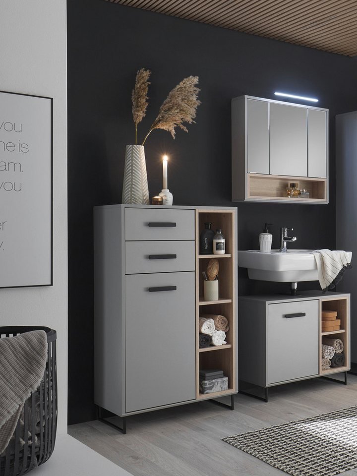 moebel-dich-auf Badmöbel-Set TOURS, (Set 3, Spiegelschrank, Waschbeckenunterschrank, Highboard)