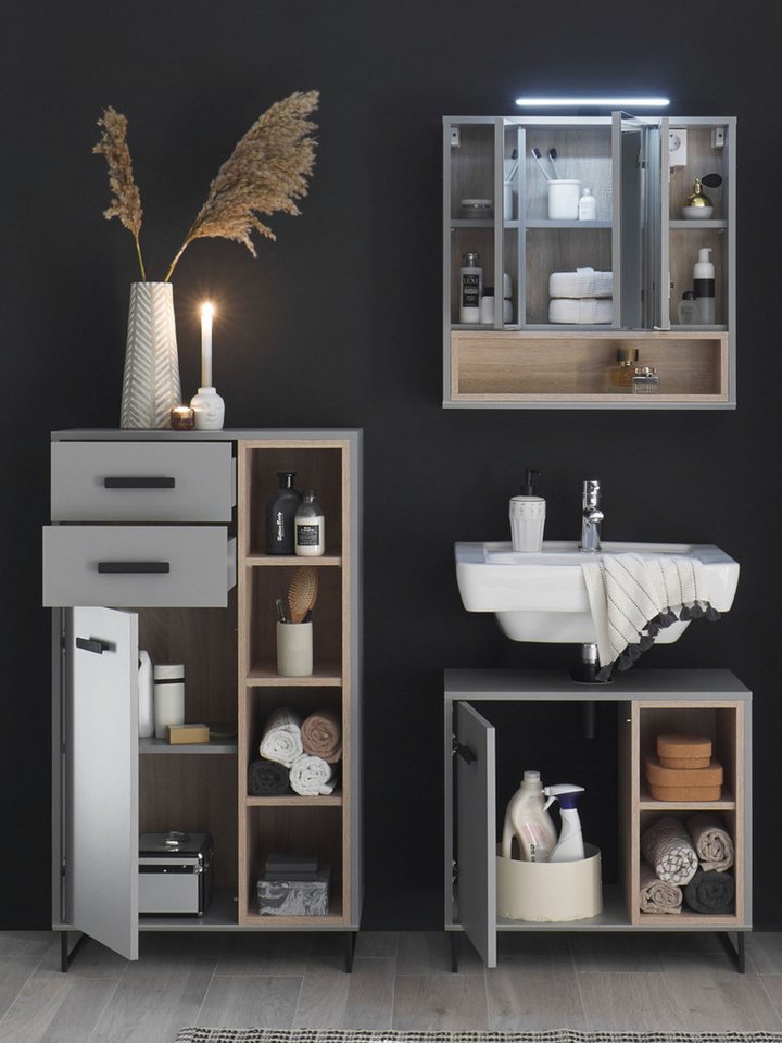moebel-dich-auf Badmöbel-Set TOURS, (Set 3, Spiegelschrank, Waschbeckenunterschrank, Highboard) Bild 3