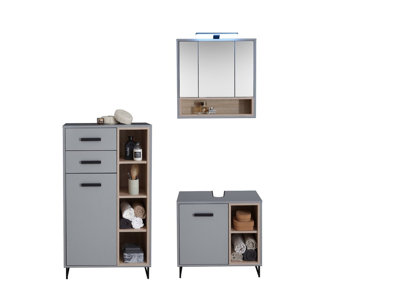 moebel-dich-auf Badmöbel-Set TOURS, (Set 3, Spiegelschrank, Waschbeckenunterschrank, Highboard) Bild 4