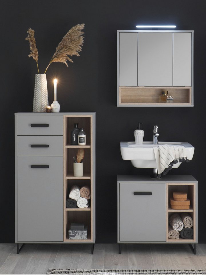 moebel-dich-auf Badmöbel-Set TOURS, (Set 3, Spiegelschrank, Waschbeckenunterschrank, Highboard) Bild 5