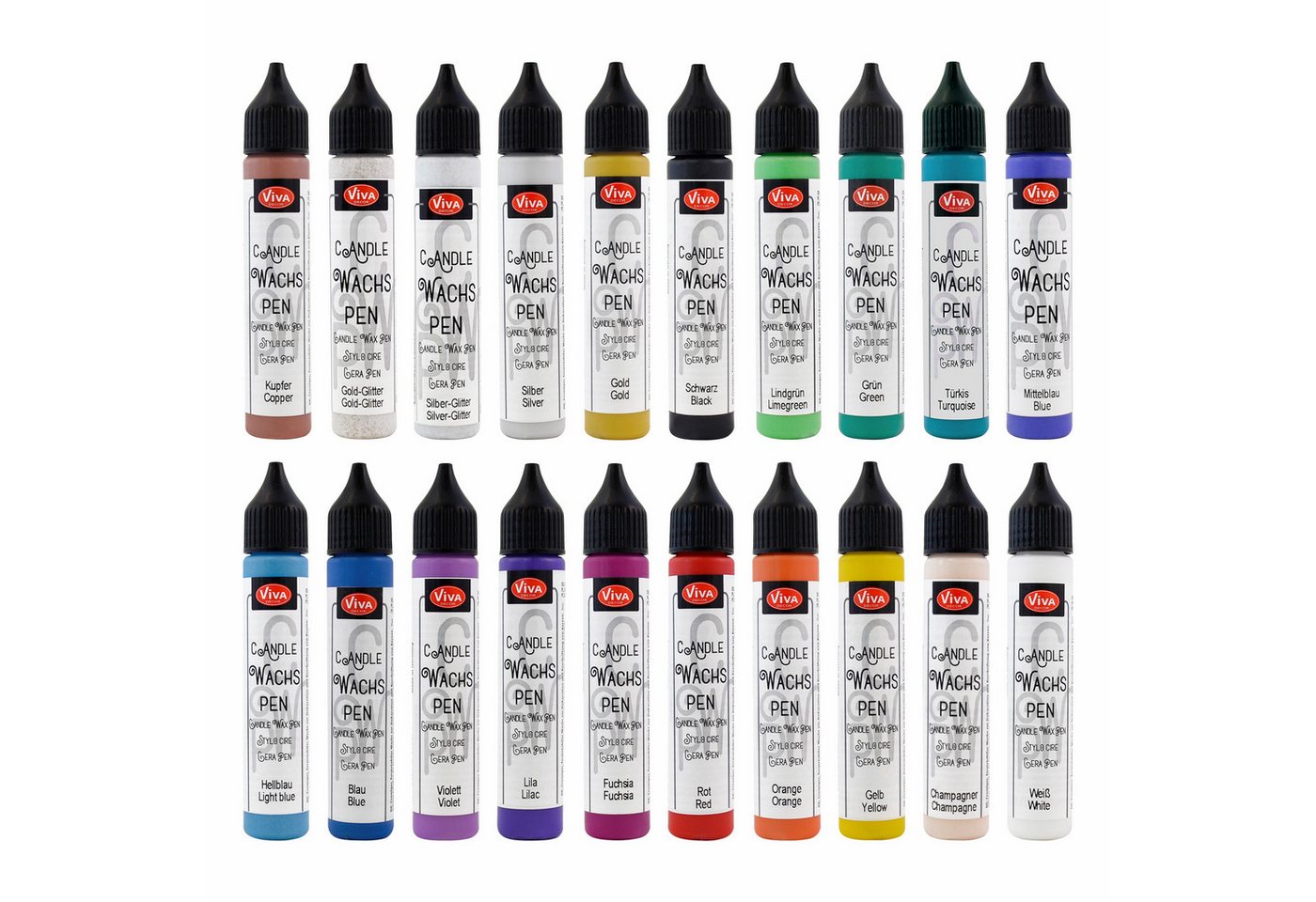 LM-Kreativ Kerzenmalfarbe Wachs Pen Set Profi 20er – 20 Farben je 28 ml, Kerzenstifte-Set, deckend, mischbar, feine Spitze