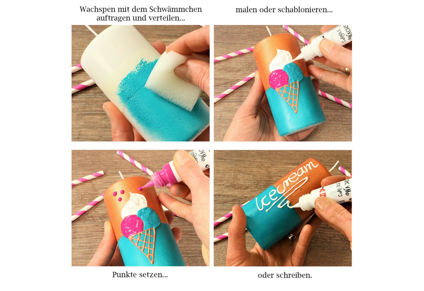 LM-Kreativ Kerzenmalfarbe Wachs Pen Set Profi 20er – 20 Farben je 28 ml, Kerzenstifte-Set, deckend, mischbar, feine Spitze Bild 5