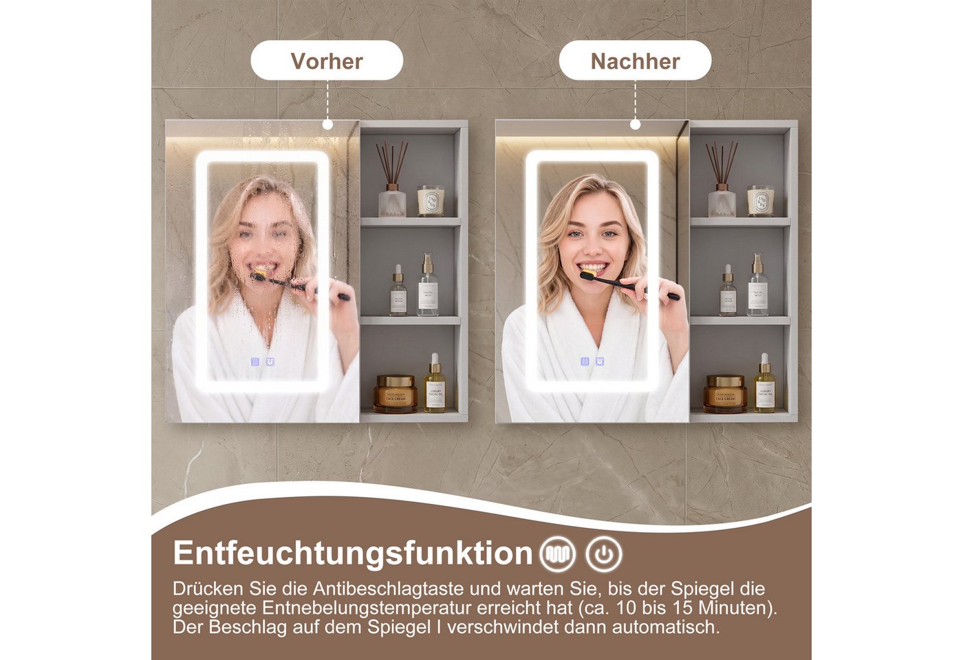 Simurq Badezimmerspiegelschrank Spiegelschrank Bad Mit LED-Beleuchtung & Anti-Beschlag,offene Regal (Badezimmerspiegelschrank Hängeschrank,Touchschalter, Beschlagfrei) Bild 4