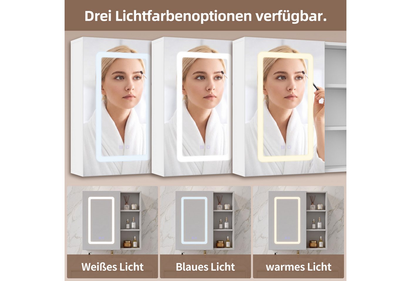 Simurq Badezimmerspiegelschrank Spiegelschrank Bad Mit LED-Beleuchtung & Anti-Beschlag,offene Regal (Badezimmerspiegelschrank Hängeschrank,Touchschalter, Beschlagfrei) Bild 5