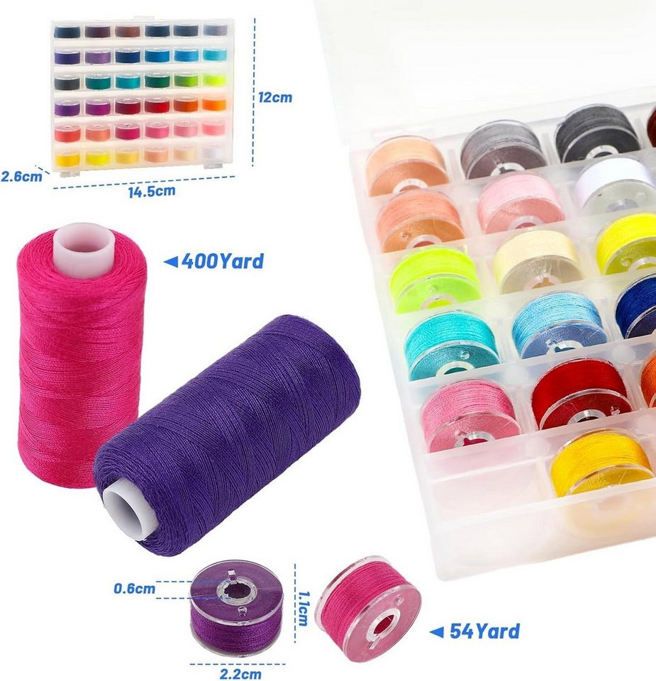 Zengi 36 Farben Polyester reißfest für Nähmaschine Handnähen Quilten DIY Nähgarn, (Set, 72-St., 36 Farben mit jeweils passendem Unterfaden), farbecht, lichtbeständig und abriebfest Bild 2