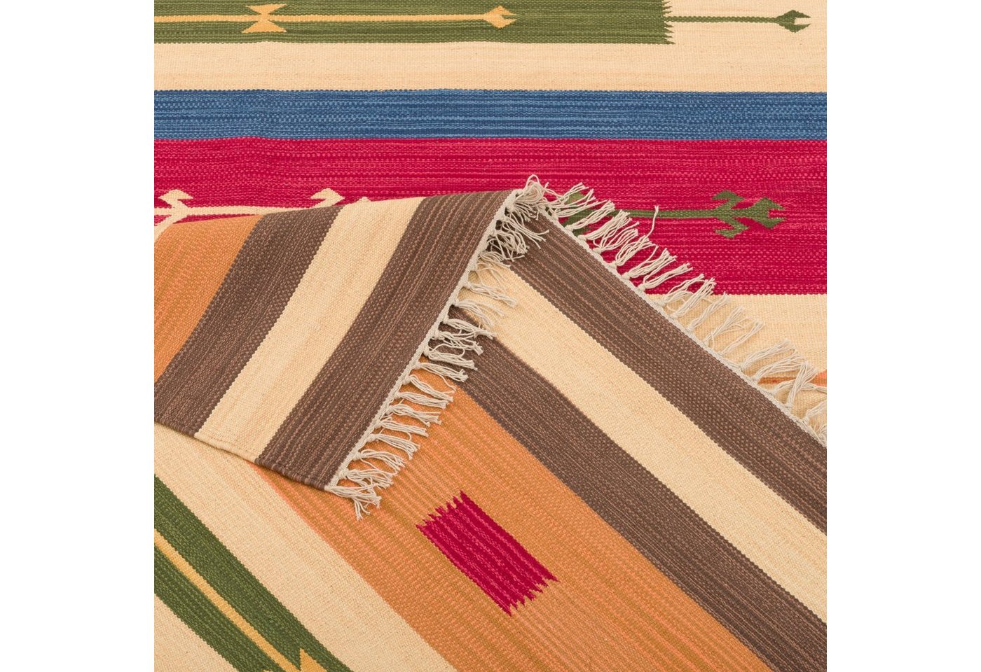 Pergamon Wollteppich Baumwolle Natur Kelim Teppich Lina Modern, Rechteckig, Höhe: 8 mm