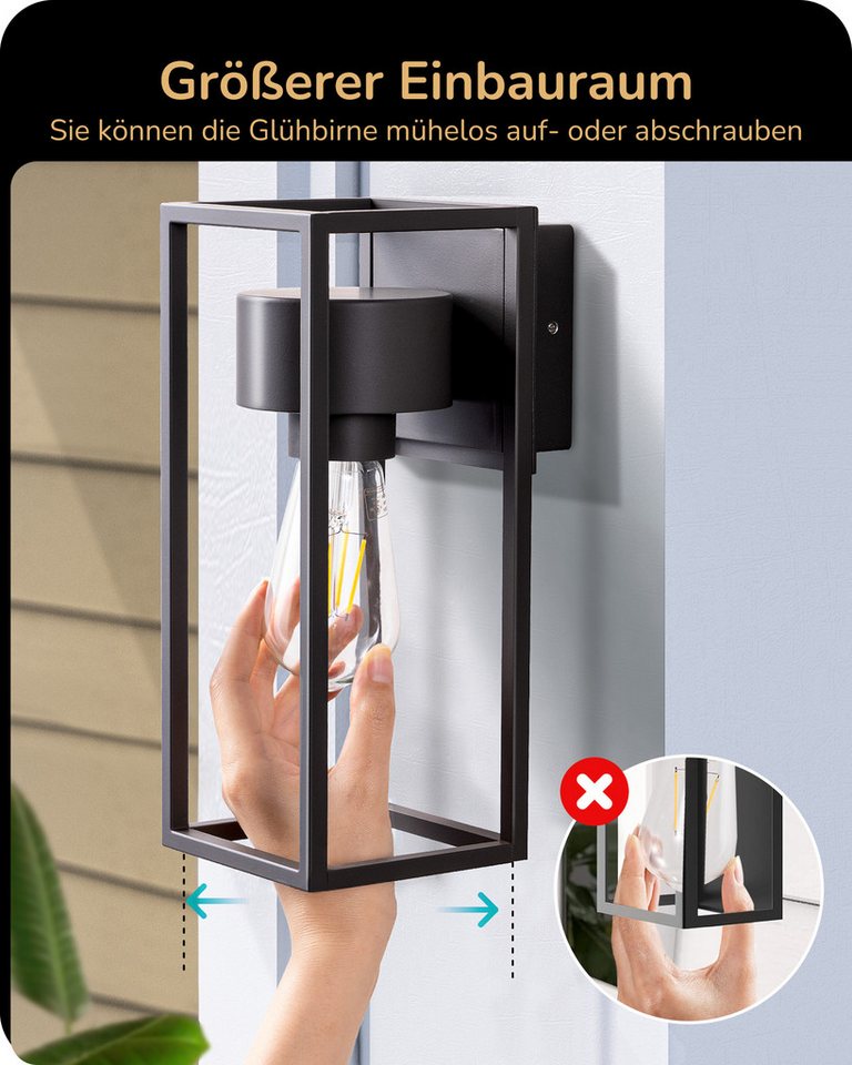 EDISHINE Wandleuchte, ohne Leuchtmittel, Wandbeleuchtung für Hauswand, Terrassenbeleuchtung, Schwarz