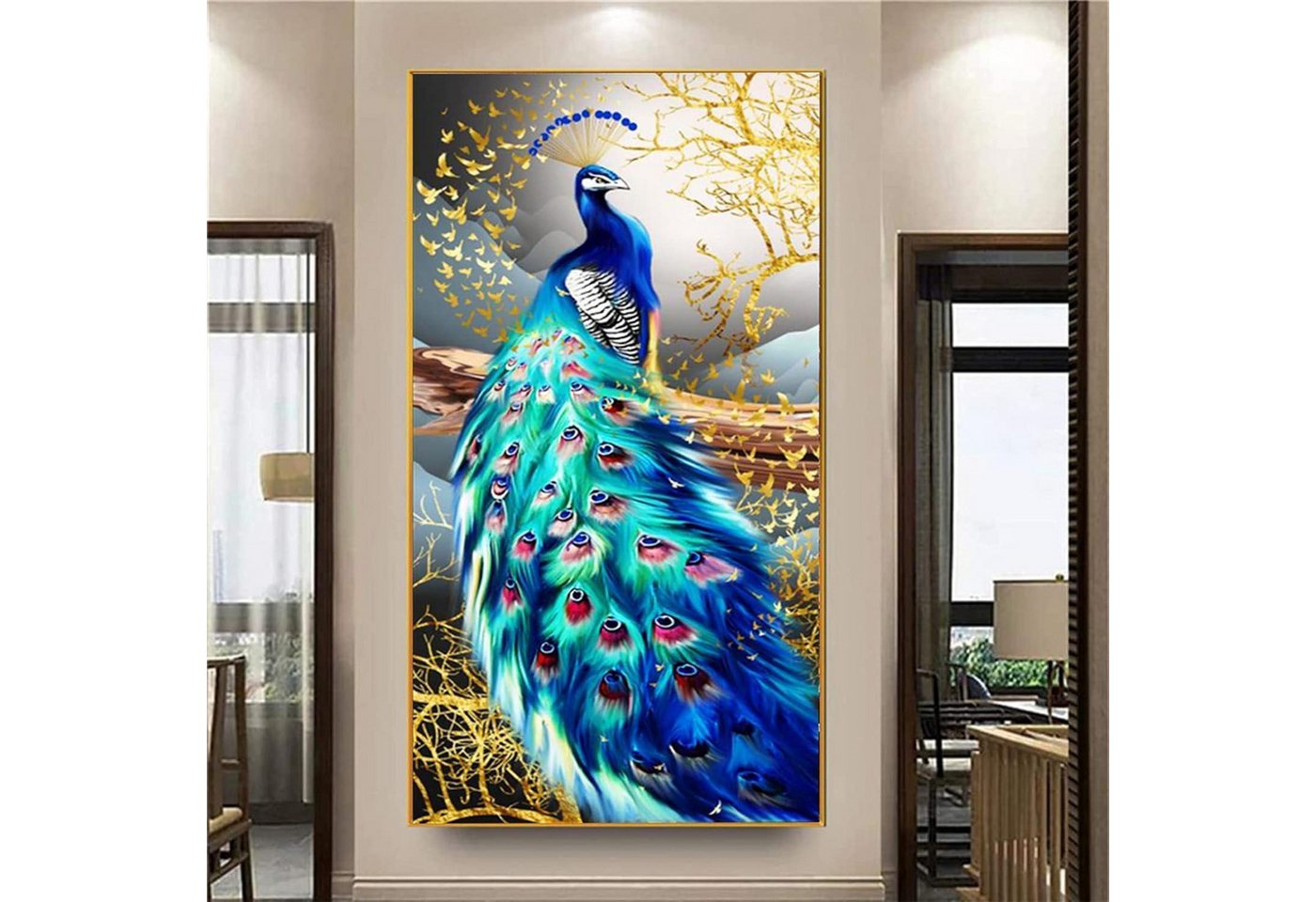 Trayosin Malen nach Zahlen 5D Diamond Painting Set Pfau XXL Full Drill Wanddekoration 90x40cm Bild 3