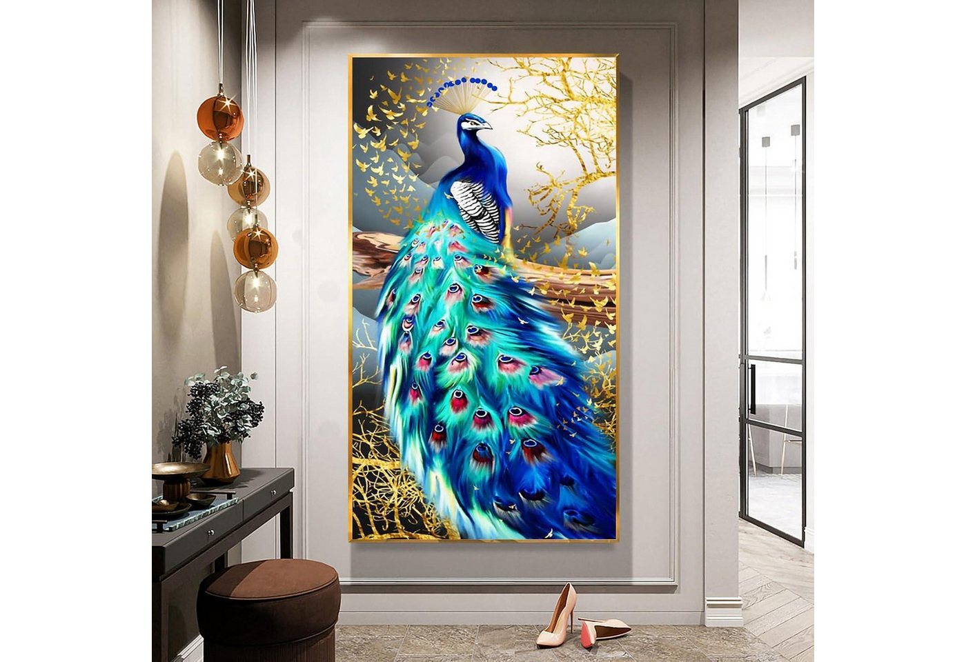 Trayosin Malen nach Zahlen 5D Diamond Painting Set Pfau XXL Full Drill Wanddekoration 90x40cm Bild 5