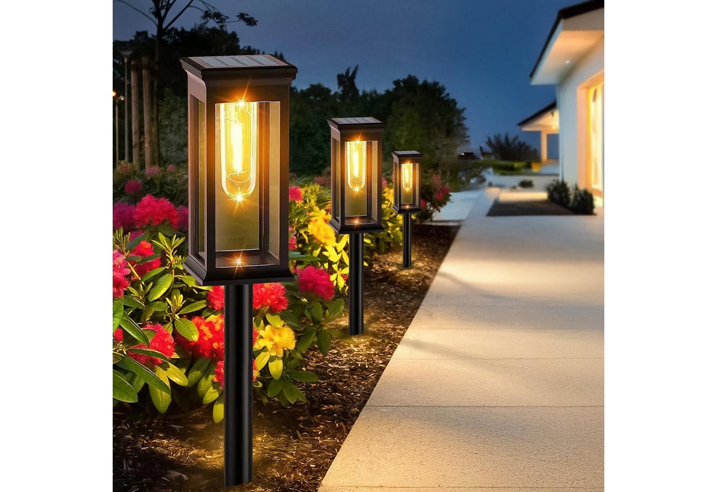 Fyrove LED Solarleuchte Solarlampen, Solarlampen für Außen Garten, Metall Solar Gartenleuchten für Außen Garten Draußen Balkon, IP65 Wasserdicht Solarlaterne für Auße