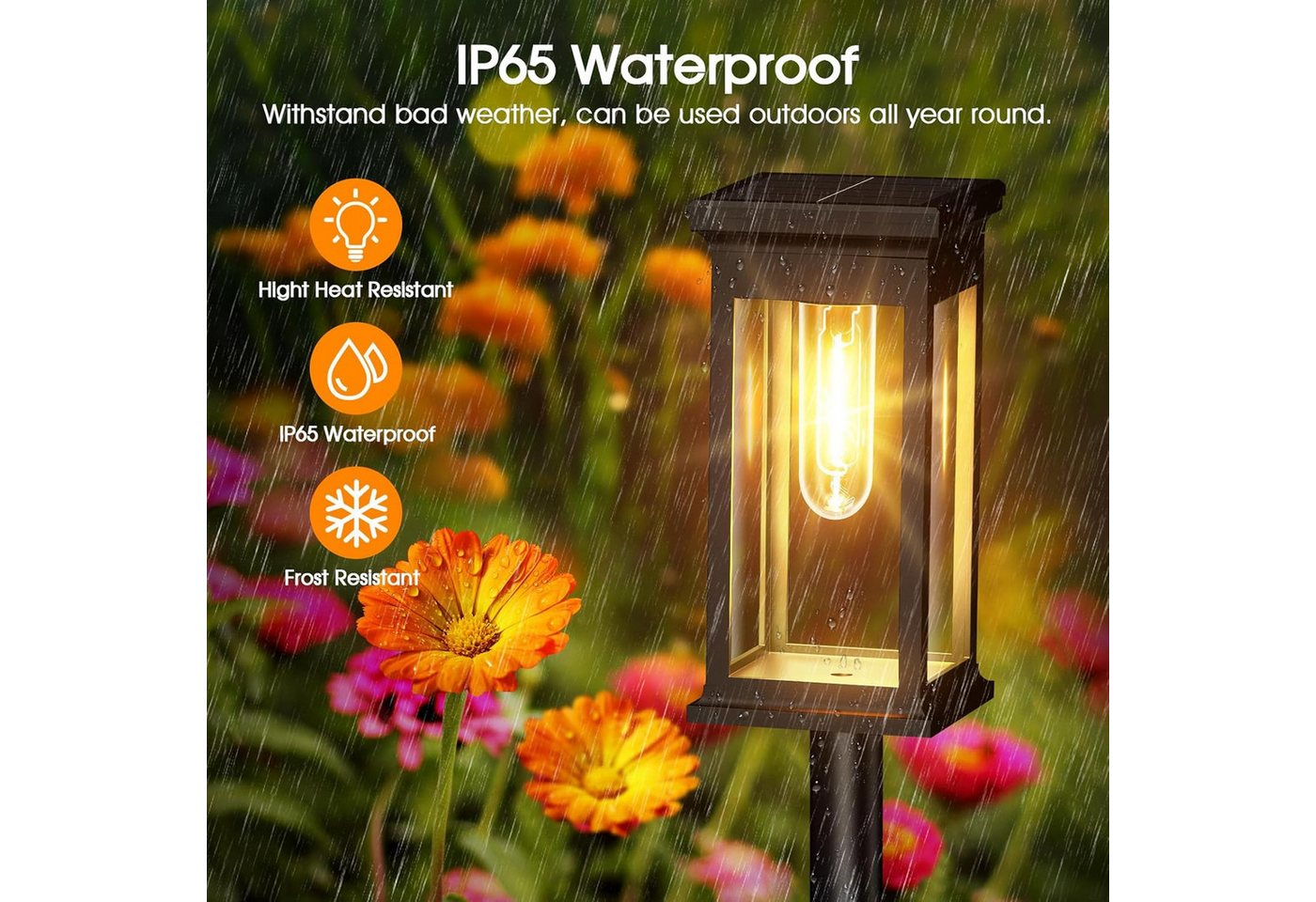 Fyrove LED Solarleuchte Solarlampen, Solarlampen für Außen Garten, Metall Solar Gartenleuchten für Außen Garten Draußen Balkon, IP65 Wasserdicht Solarlaterne für Auße Bild 3