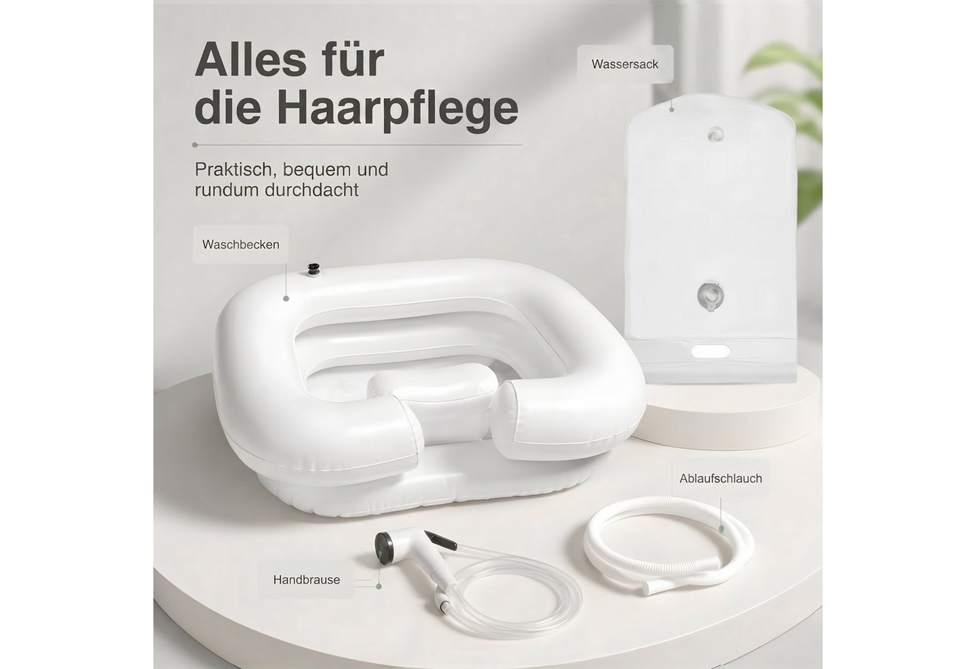 AIMAX Waschbecken Aufblasbares Haarwaschbecken für Bettlägerige mit Duschkopf Wassersack (Mobiles Shampoo Becken mit 1M Ablaufschlauch, Haare waschen im Bett, 1-St., Tragbares PVC Harwaschwanne, Bettwaschwanne für Waschen Haar), für Schwangere, Ältere, Pflegebedürftige und Postoperative Patientin Bild 3