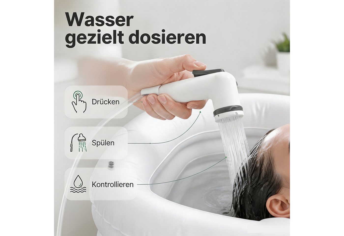 AIMAX Waschbecken Aufblasbares Haarwaschbecken für Bettlägerige mit Duschkopf Wassersack (Mobiles Shampoo Becken mit 1M Ablaufschlauch, Haare waschen im Bett, 1-St., Tragbares PVC Harwaschwanne, Bettwaschwanne für Waschen Haar), für Schwangere, Ältere, Pflegebedürftige und Postoperative Patientin Bild 4