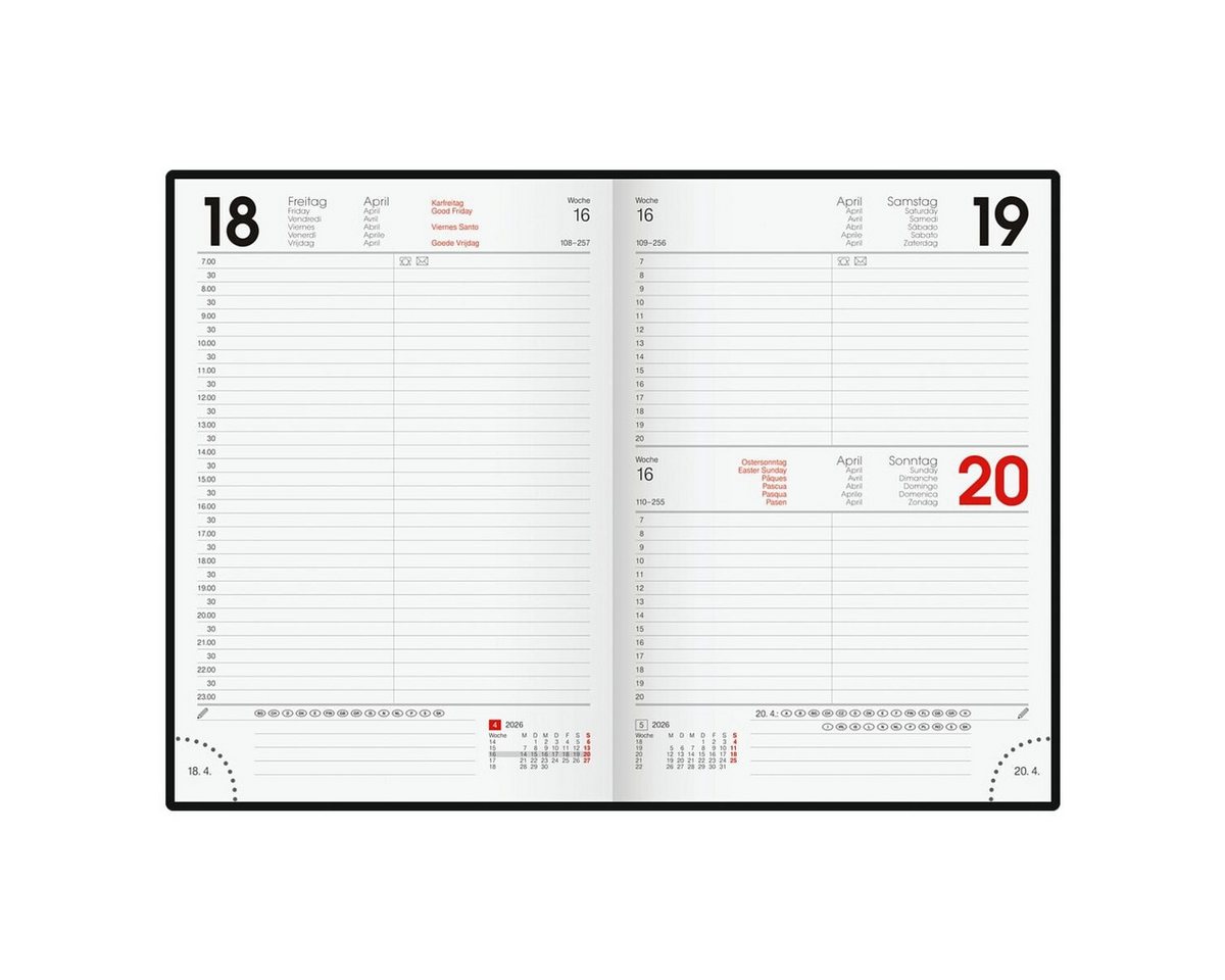 BRUNNEN Buchkalender, für 2027, 1 Seite = 1 Tag (Sa/So = 1 Seite)