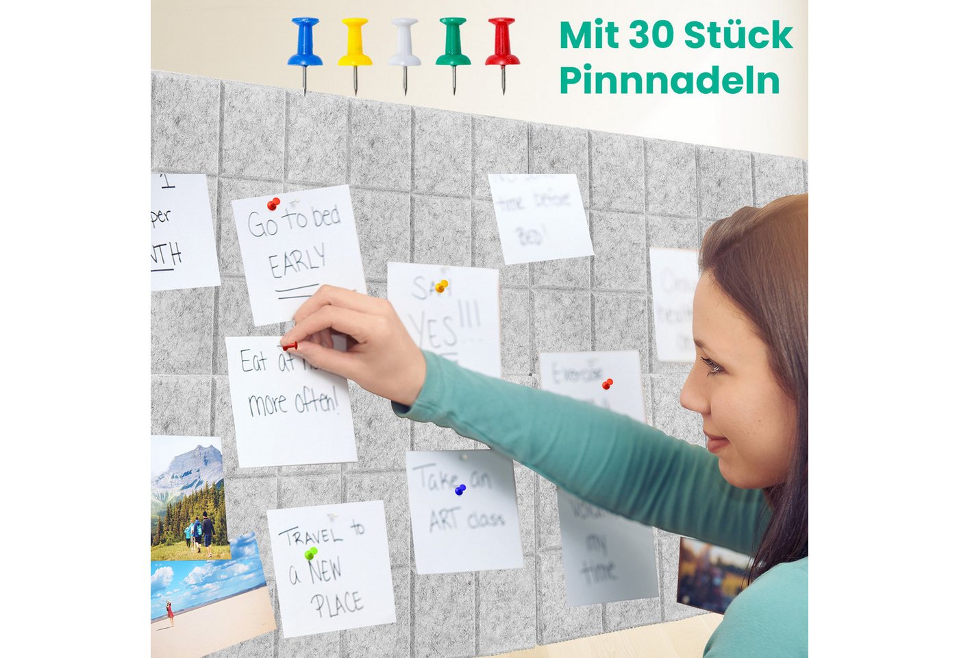 Youyijia Bastelfilz 6 Stück Filz Pinnwand mit 30 Pinnnadeln Selbstklebende Filzboard Bild 5