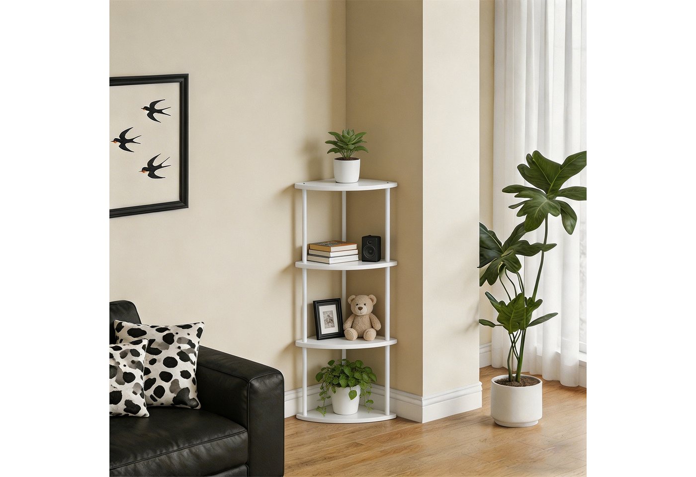 JEOBEST Eckregal Bücherregal mit 4 Ebenen, Aufbewahrungsregal, Pflanzenregal, H: 93cm, Industrial-Design, mit Stahlrahmen