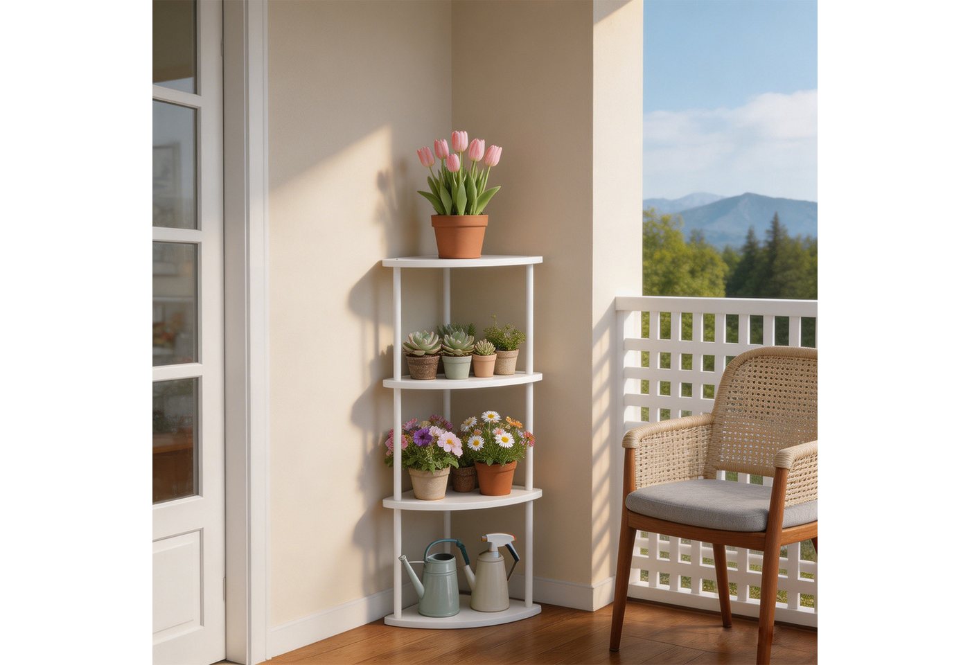 JEOBEST Eckregal Bücherregal mit 4 Ebenen, Aufbewahrungsregal, Pflanzenregal, H: 93cm, Industrial-Design, mit Stahlrahmen Bild 4
