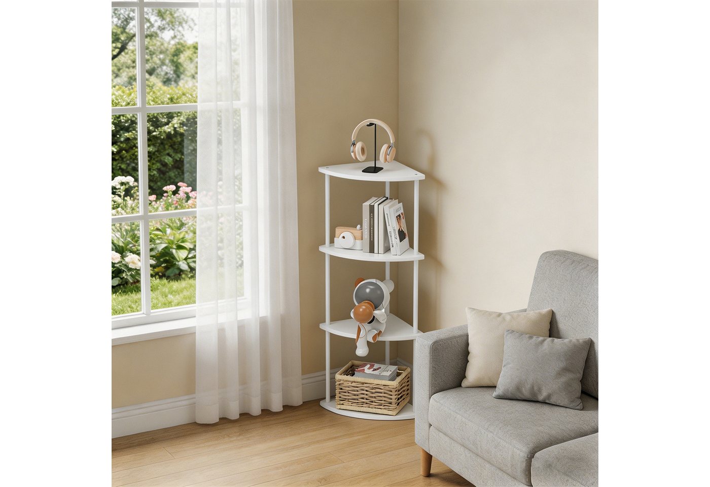 JEOBEST Eckregal Bücherregal mit 4 Ebenen, Aufbewahrungsregal, Pflanzenregal, H: 93cm, Industrial-Design, mit Stahlrahmen Bild 5