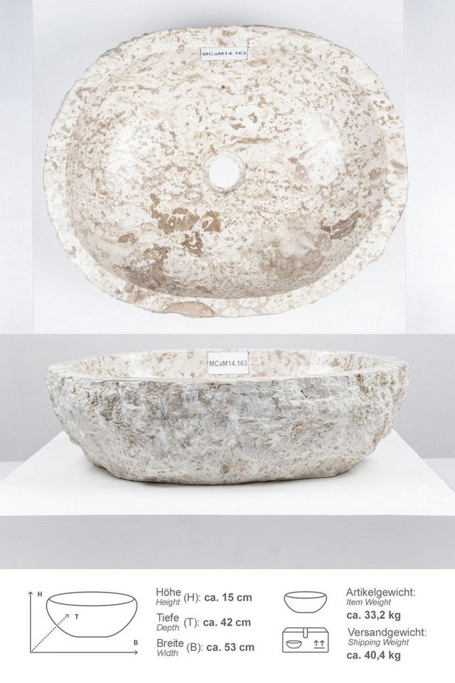 wohnfreuden Aufsatzwaschbecken Erosi Marmor Waschbecken 50 cm creme (Kein Set), 125881_MCaM14.163