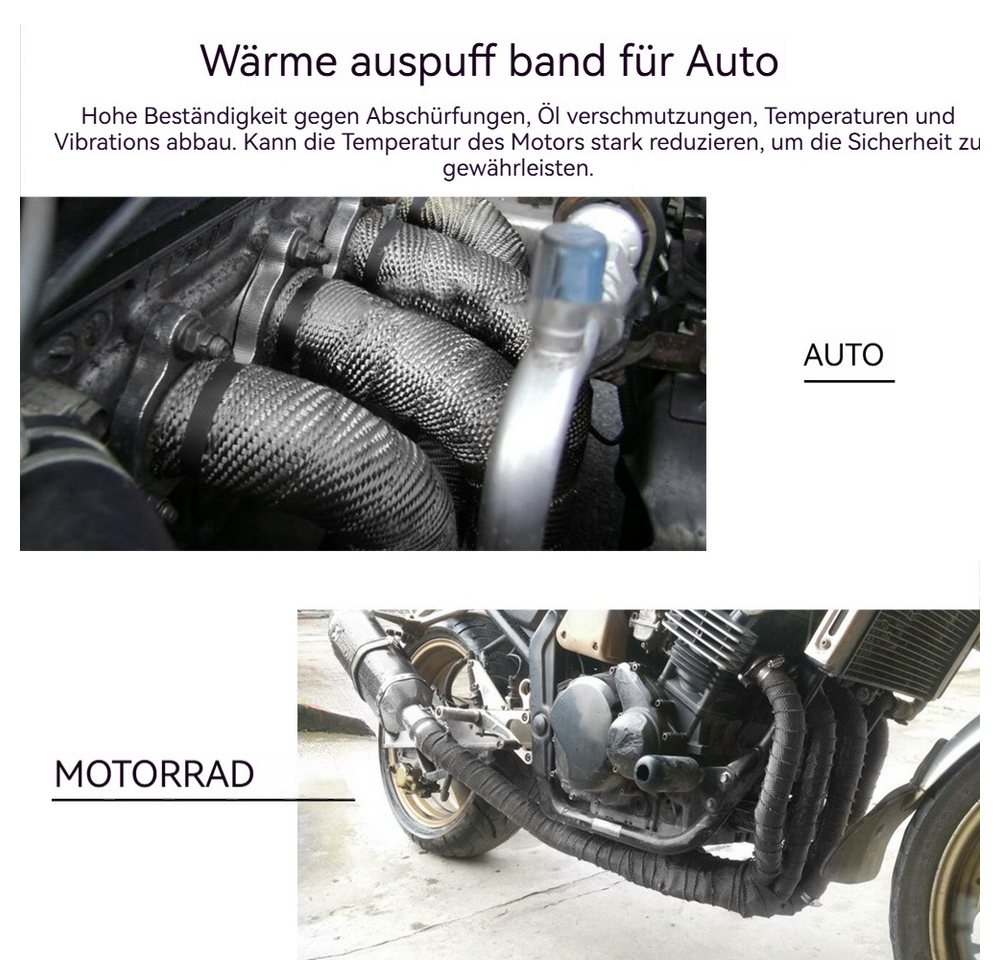 BlingBin Auspuff-Flexrohr Auspuffrohr-Dichtungsband, isolierend und hochtemperaturbeständig, (1 Set, 1-tlg), Exhaust Tape 15m Heat Insulation Tape 10 Metal Cable Locking Ties