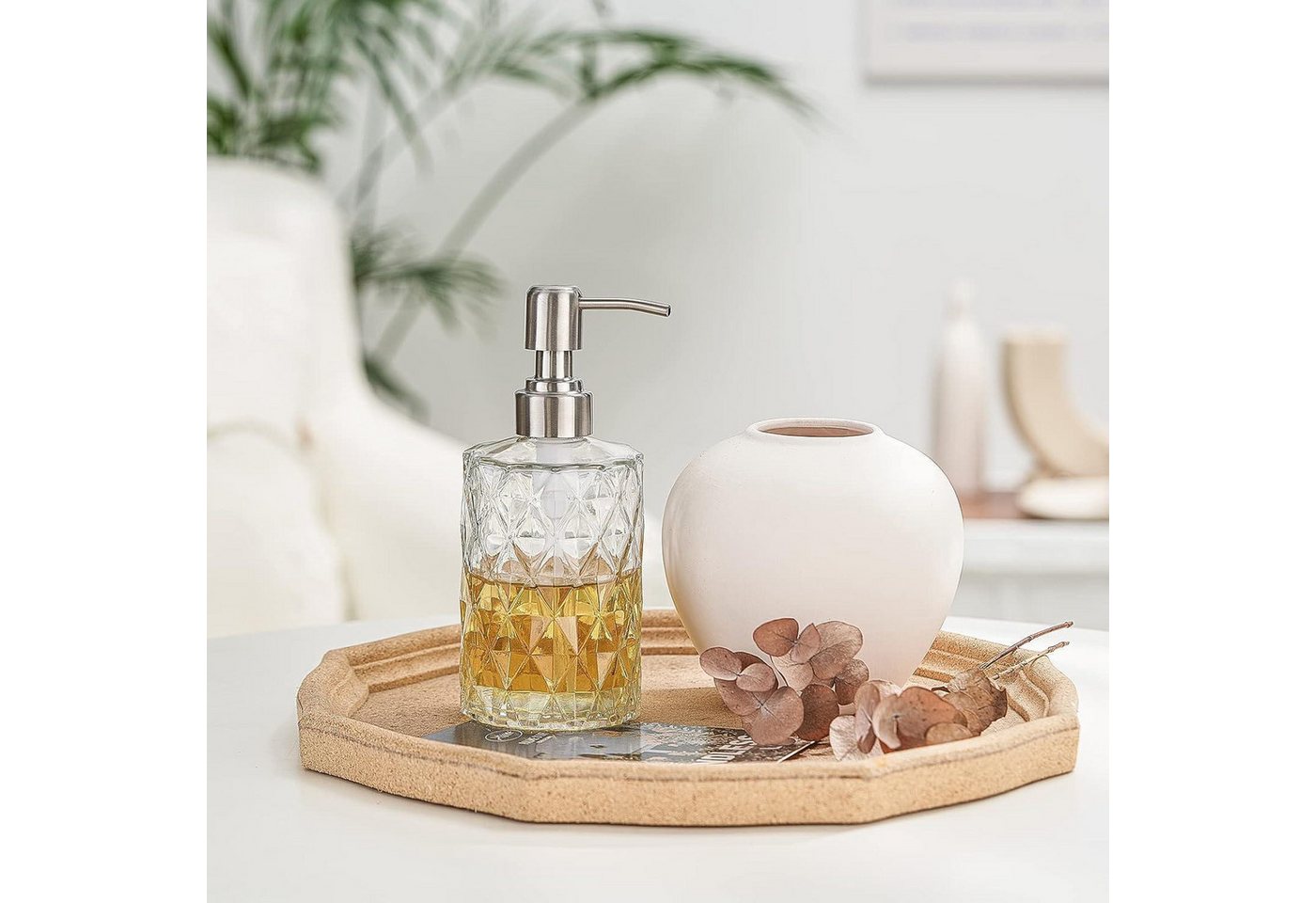 LuxusKollektion Seifenspender Glas Seifenspender 340ml Transparent Edelstahlpumpe