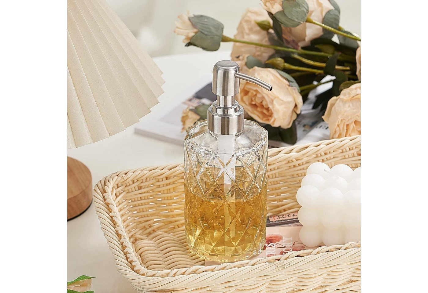 LuxusKollektion Seifenspender Glas Seifenspender 340ml Transparent Edelstahlpumpe Bild 5