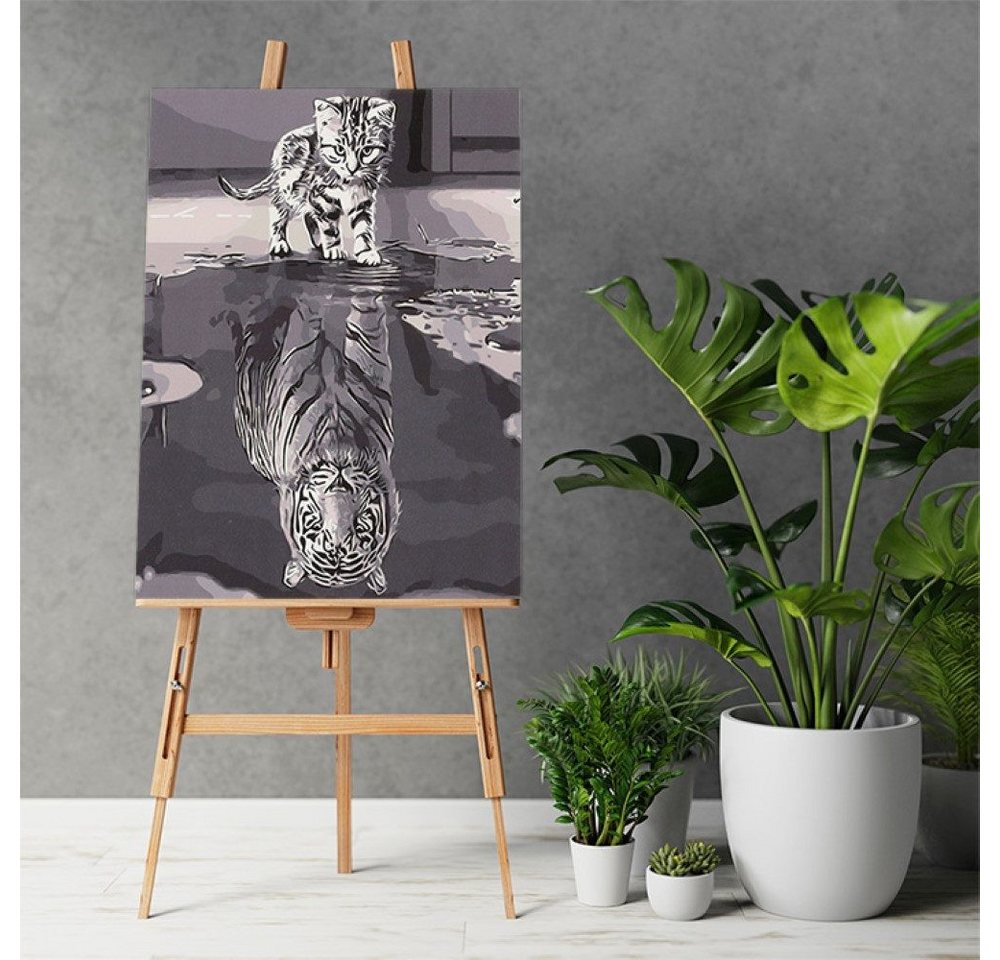 Ikonka Malen nach Zahlen Malen nach Zahlen Katze Tiger Leinwand 40 x 50 cm mit 15 Farben (Malen nach Zahlen Set Katze Tiger mit Leinwand, Farben und Pinseln, Malen nach Zahlen Katze & Tiger mit Leinwand, 15 Acrylfarben 3 Pinseln), Malen nach Zahlen, Katze- und Tiger-Motiv, 15 Acrylfarben, 3 Pinsel