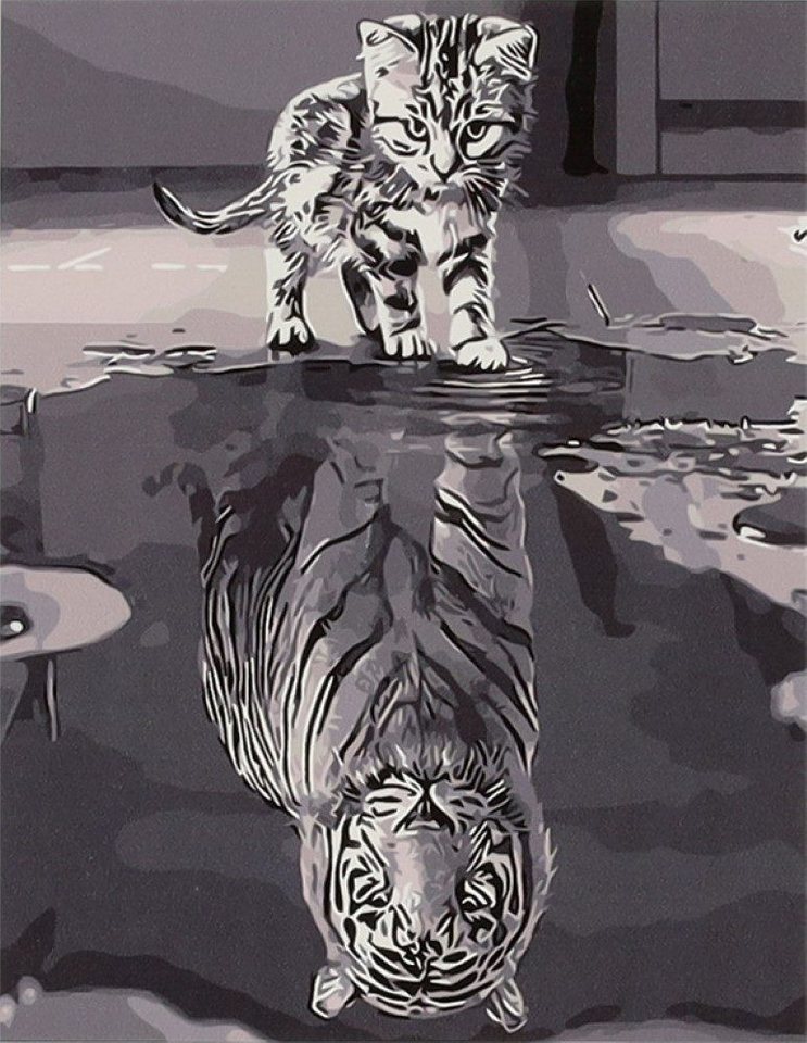 Ikonka Malen nach Zahlen Malen nach Zahlen Katze Tiger Leinwand 40 x 50 cm mit 15 Farben (Malen nach Zahlen Set Katze Tiger mit Leinwand, Farben und Pinseln, Malen nach Zahlen Katze & Tiger mit Leinwand, 15 Acrylfarben 3 Pinseln), Malen nach Zahlen, Katze- und Tiger-Motiv, 15 Acrylfarben, 3 Pinsel Bild 3