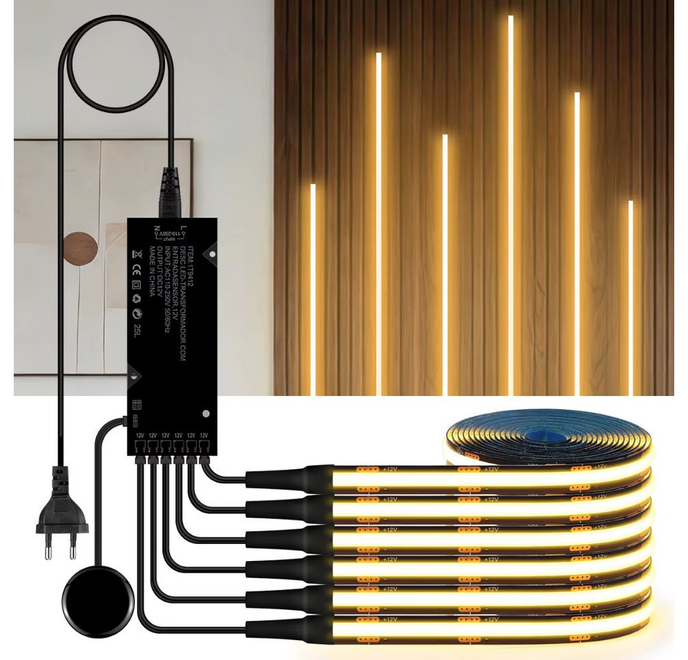 Athlix LED-Streifen Dimmbares COB-LED-Streifen-Set Warmweiß, Schnittmarkierungen, Stufenlose Dimmfunktion