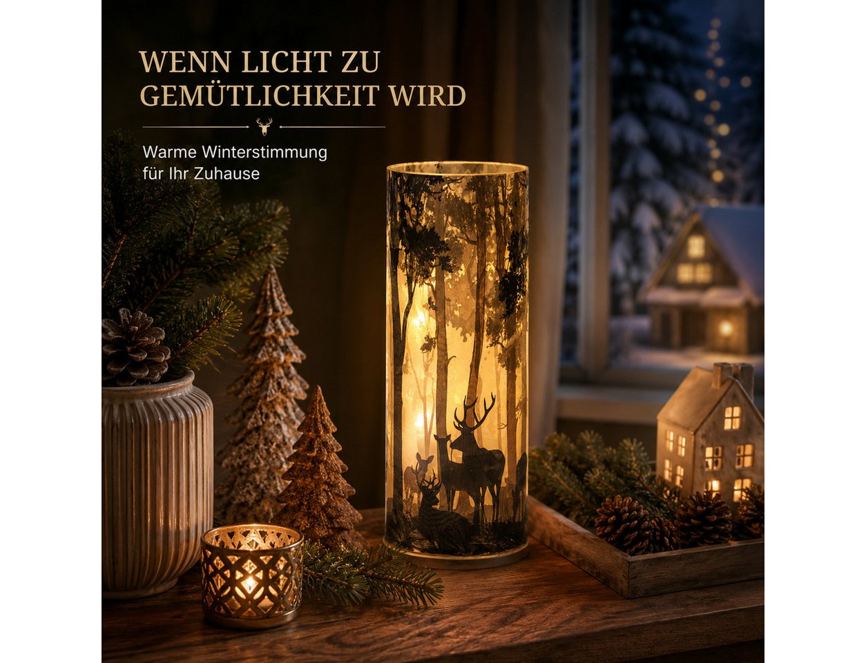 formano LED Dekolicht LED Deko Licht Winterdeko Leuchtglas mit Hirschmotiv mattes Glas 20cm, LED fest integriert Bild 4