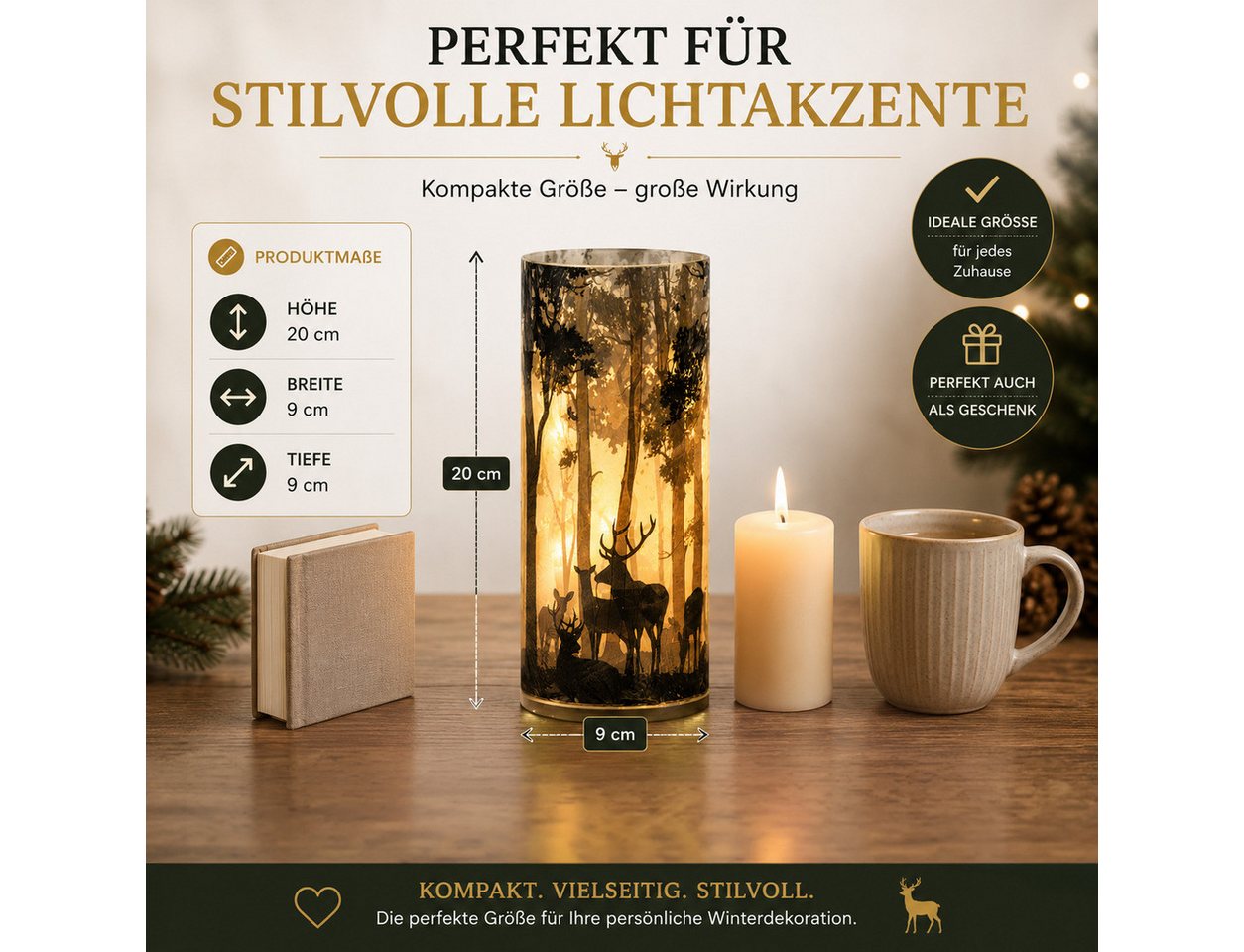 formano LED Dekolicht LED Deko Licht Winterdeko Leuchtglas mit Hirschmotiv mattes Glas 20cm, LED fest integriert Bild 5