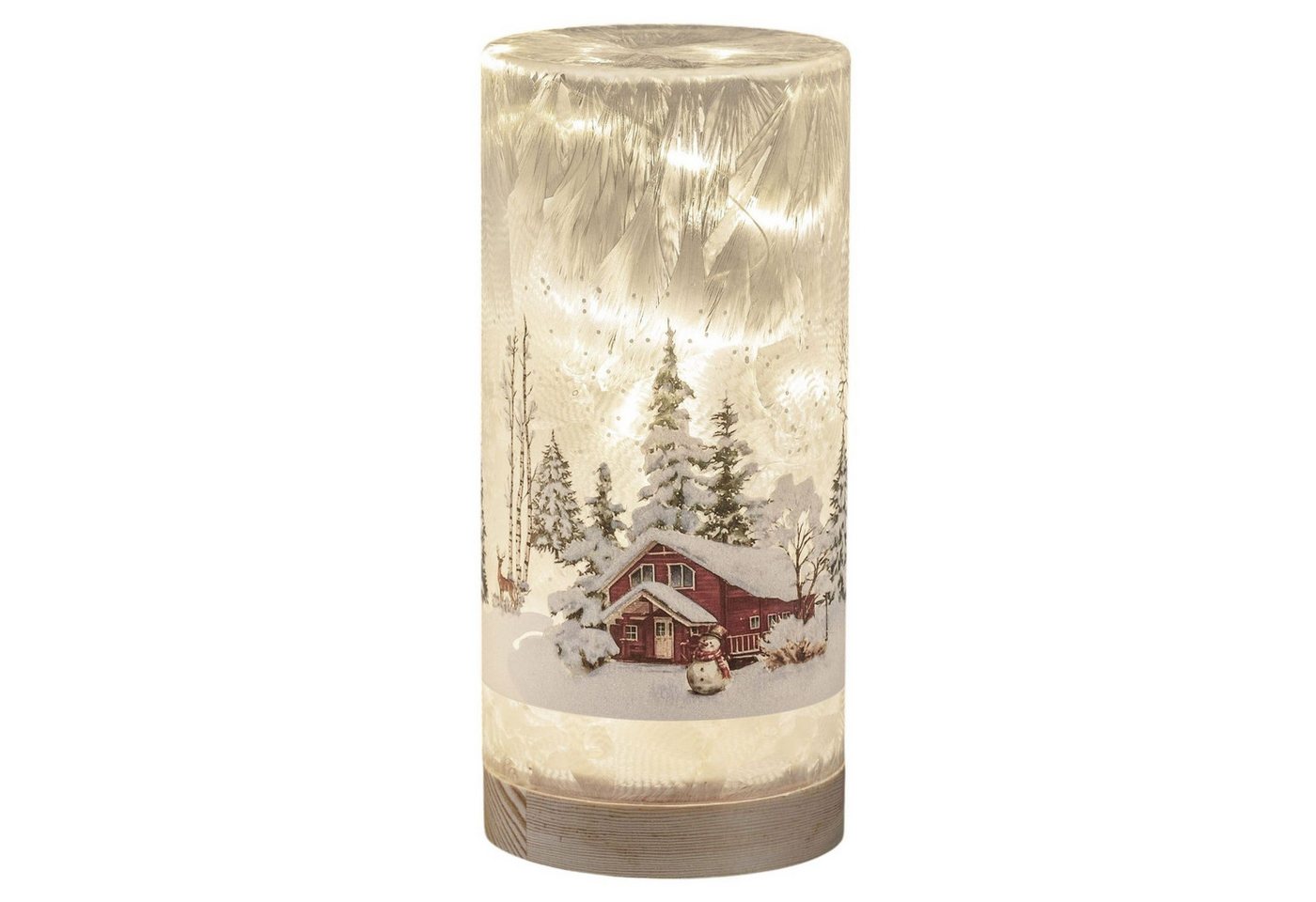 formano LED Dekolicht LED Deko Licht Winterlandschaft Leuchtglas Holzsockel 20cm Timer 6/18h, LED fest integriert Bild 3