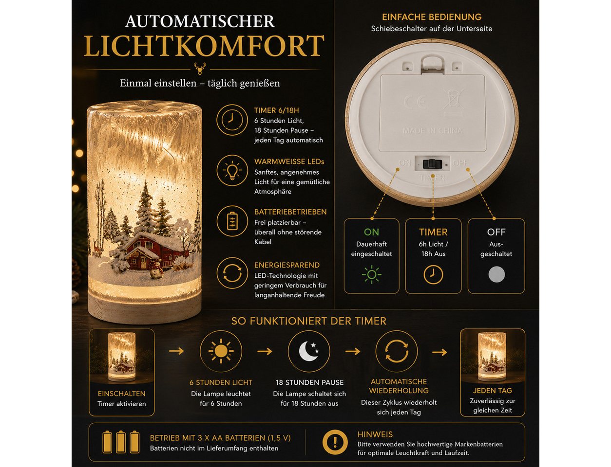 formano LED Dekolicht LED Deko Licht Winterlandschaft Leuchtglas Holzsockel 20cm Timer 6/18h, LED fest integriert Bild 5